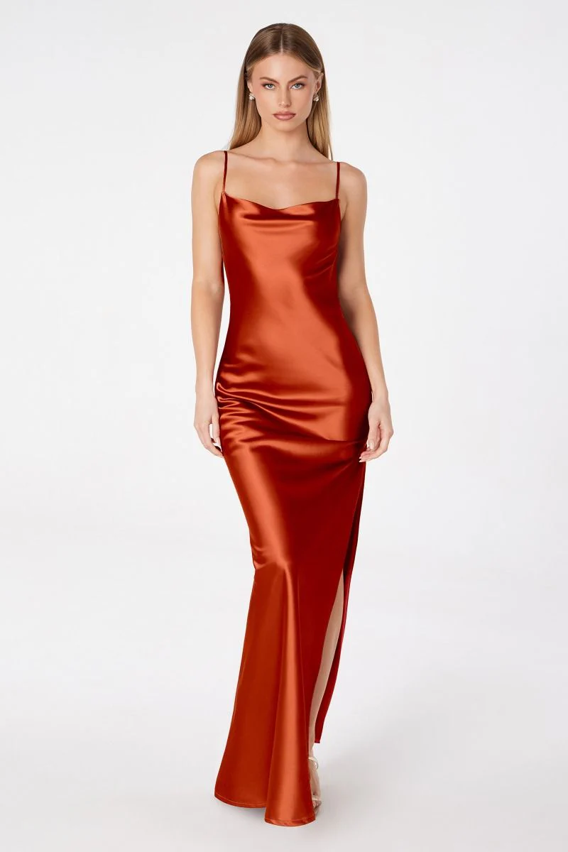 Lina Satin Cowl Neck Maxi Dress with Draped Back - Image 10