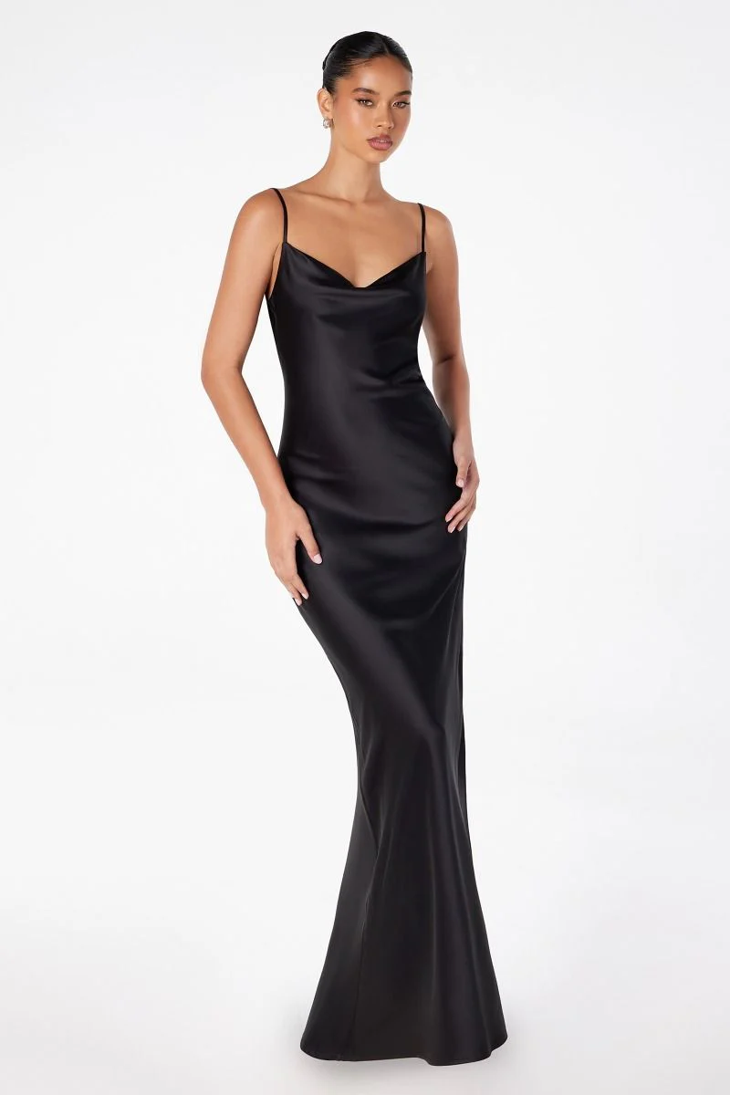 Lina Satin Cowl Neck Maxi Dress with Draped Back - Image 15