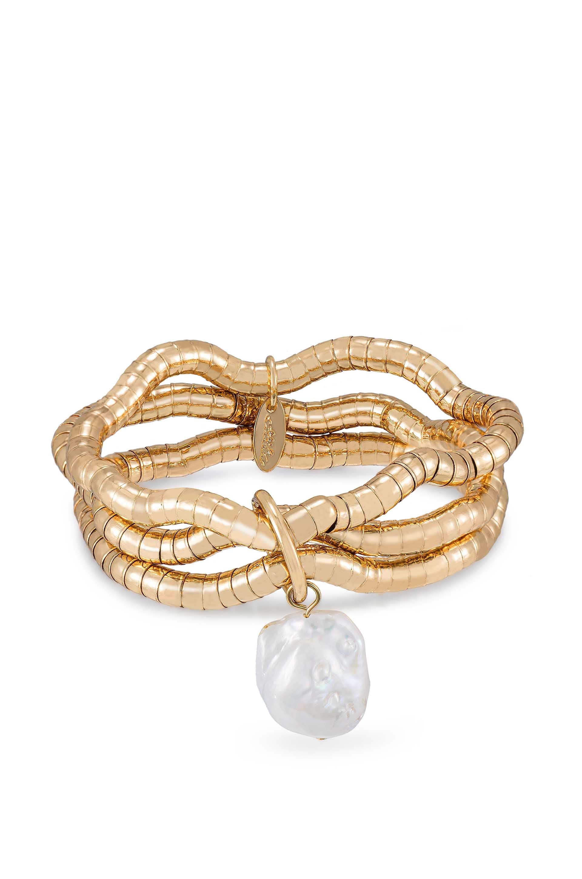 Liquid Gold and Pearl Stretch Bracelet - Image 3