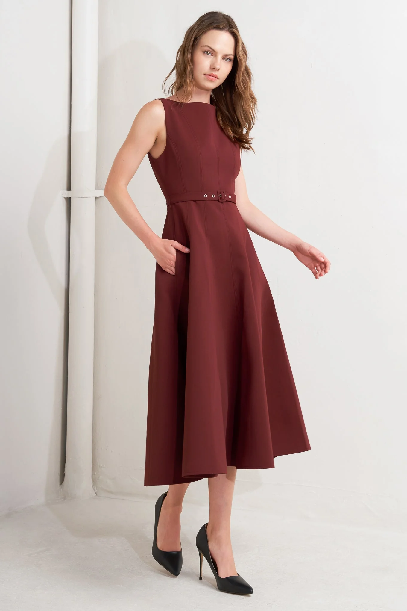 LIVING THE DREAM WINE WOVEN MIDI DRESS - Image 7
