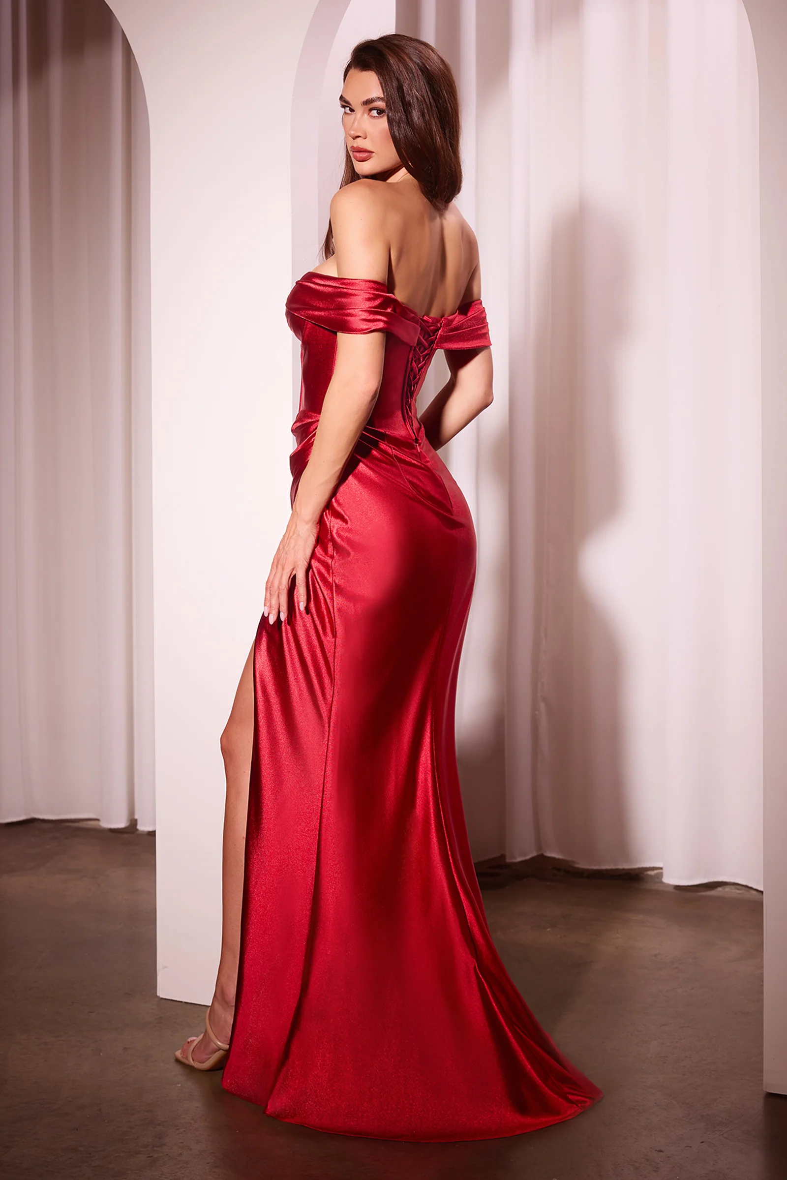 Lucienne Gown - Satin Off-the-Shoulder Fitted Gown - Image 9