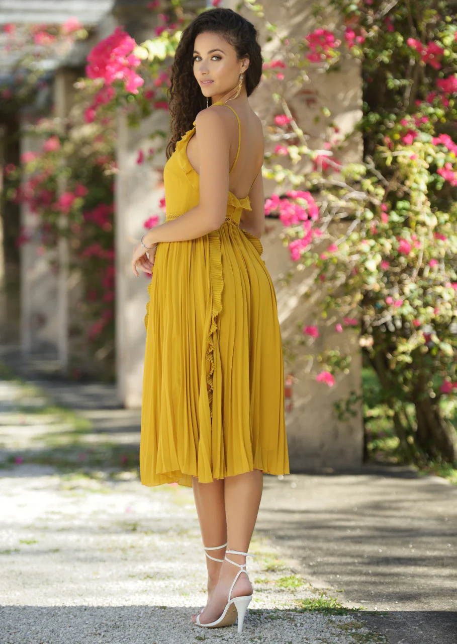 Maia Midi Dress- Mustard - FINAL SALE - Image 3