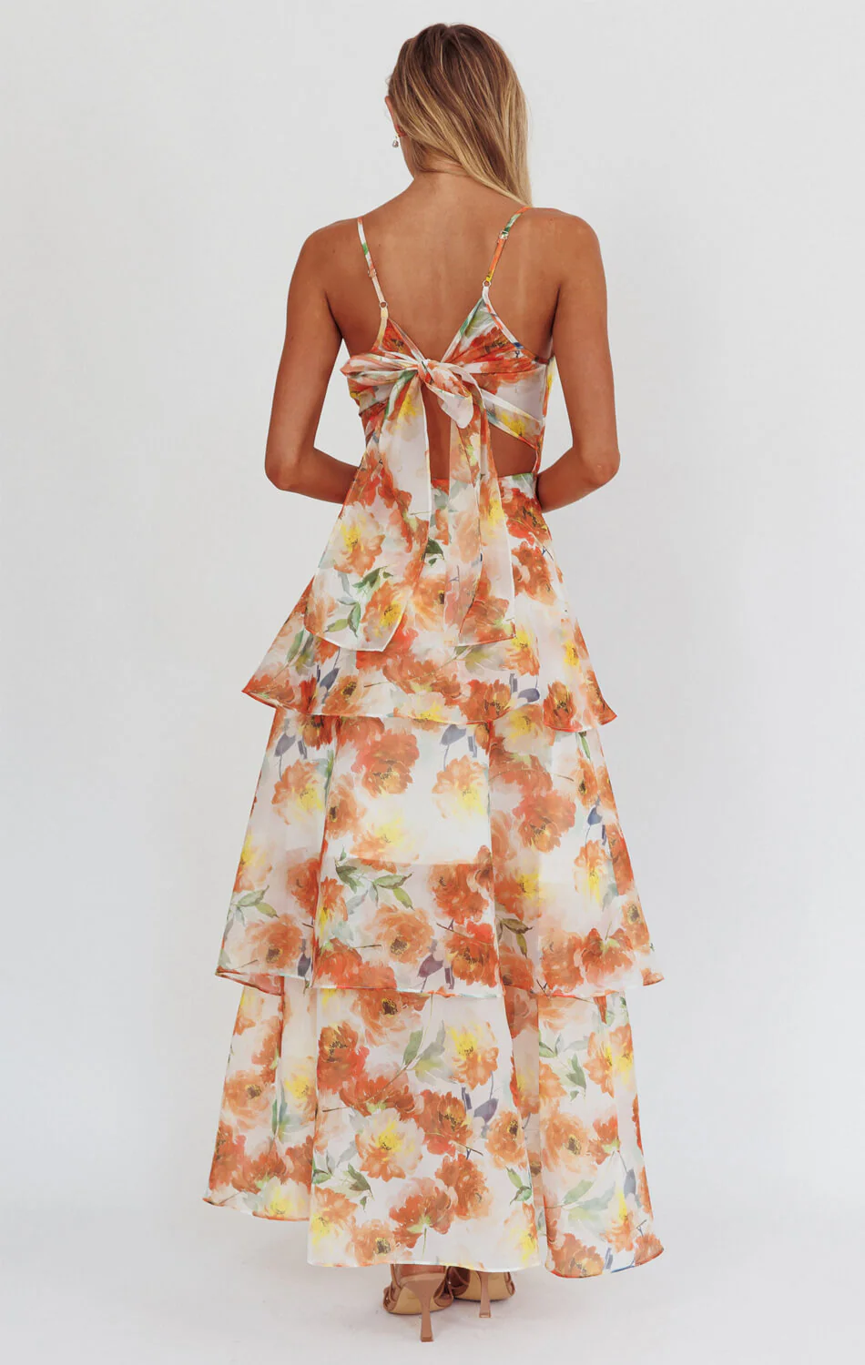 Makenna Maxi Dress - Orange - Floral Organza Tiered Dress - Image 2