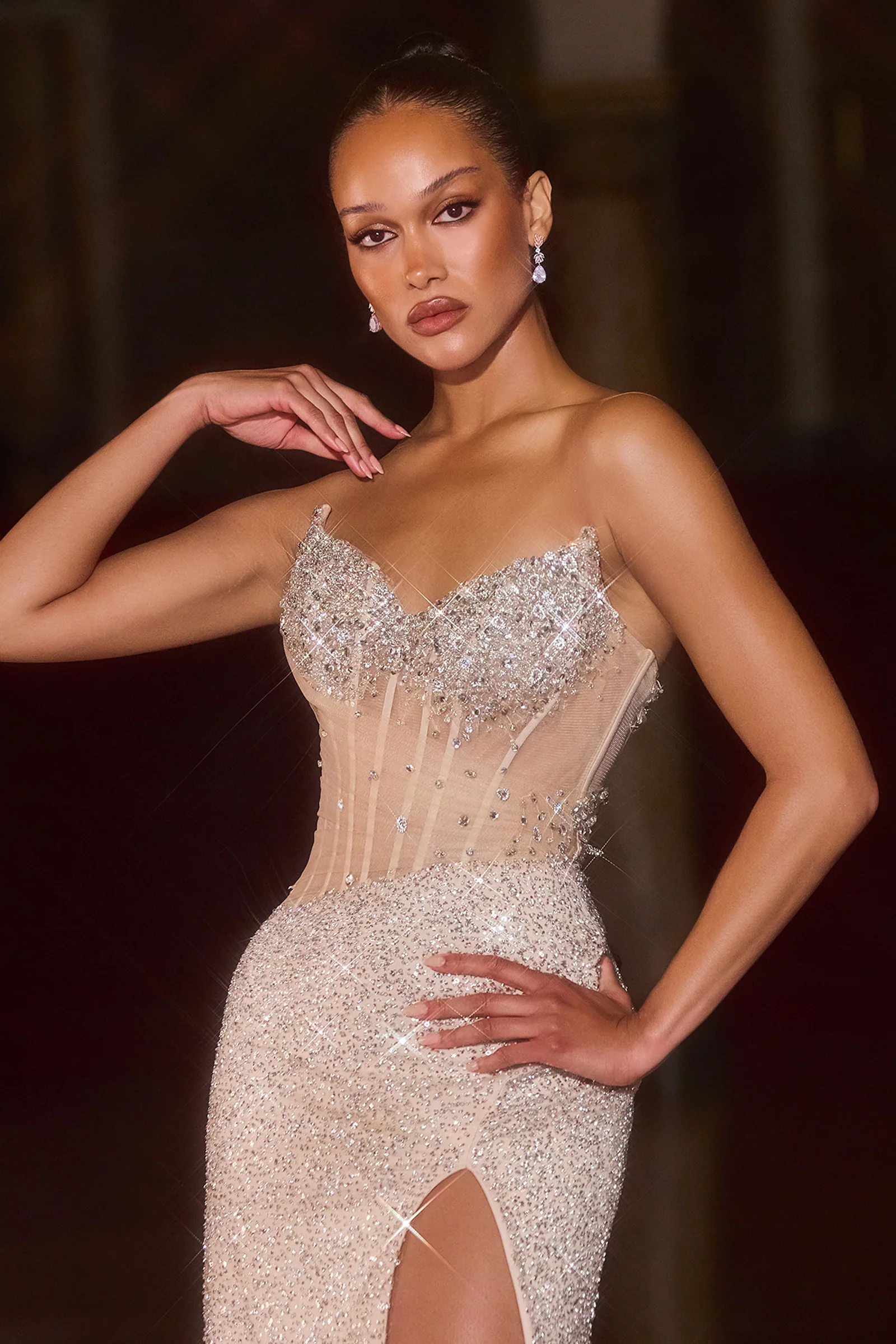 Maria Gown - Crystal Champagne Beaded Dress - Image 2