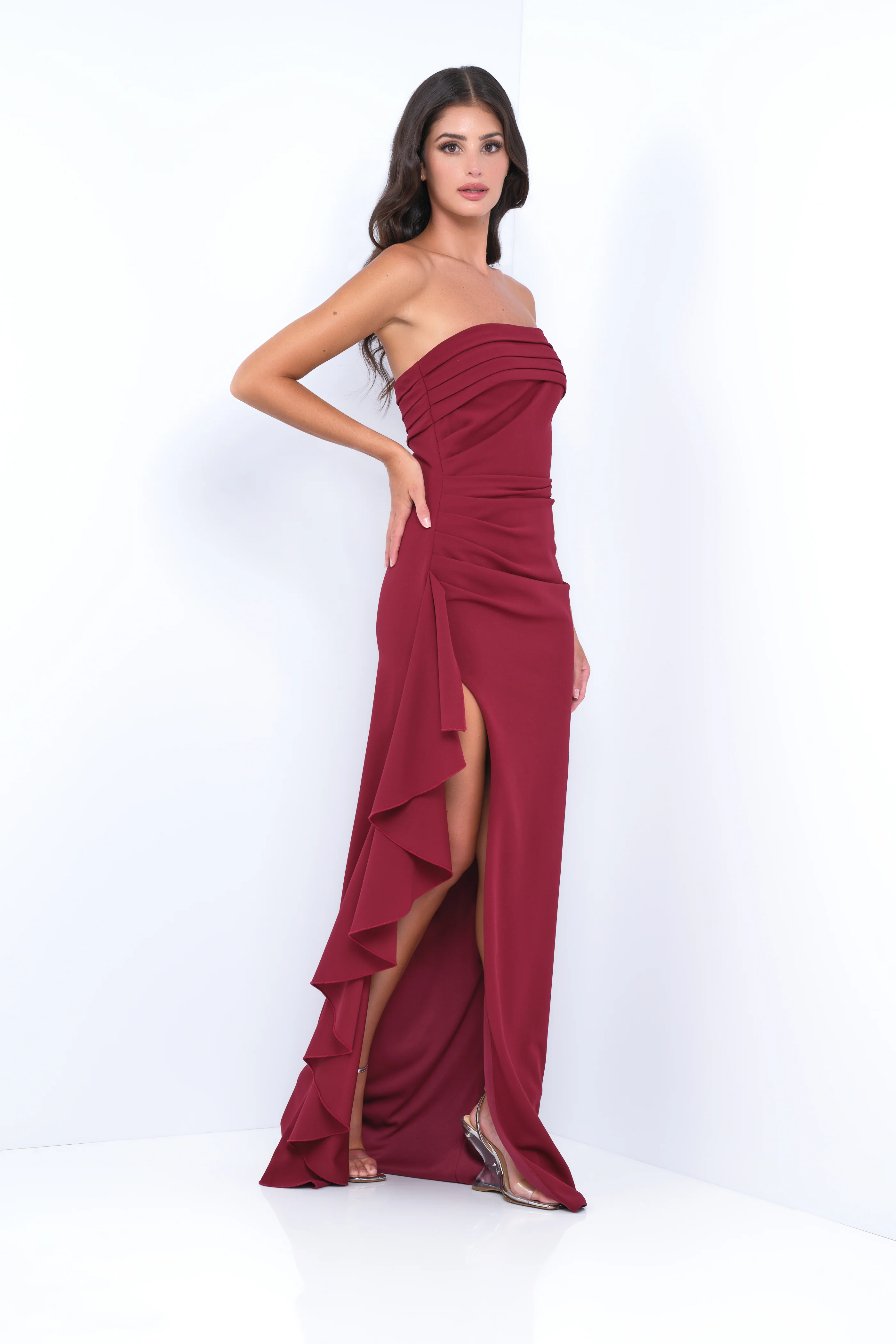 Marie Strapless Maxi Dress - Burgundy - Image 4