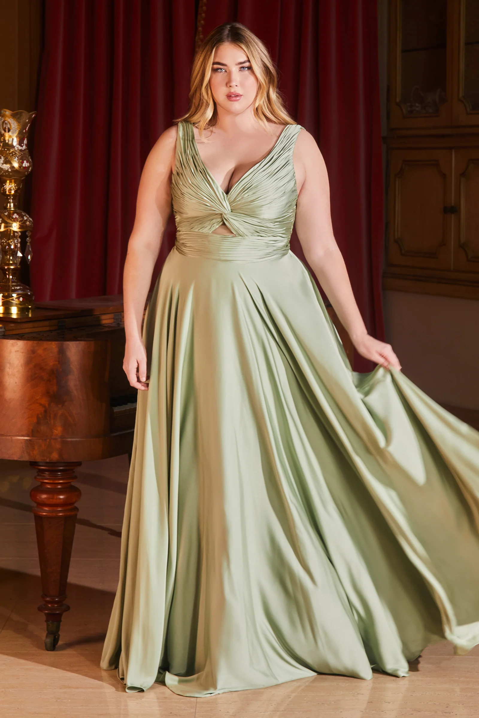 Marlena Gown - A-Line Keyhole Soft Satin Dress - Image 13