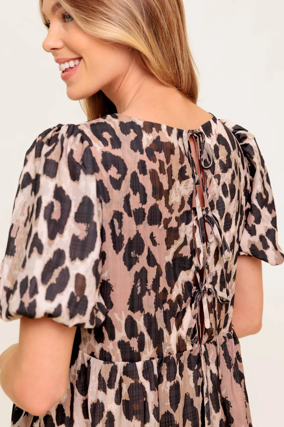 MARTINE LEOPARD MINI DRESS - TAUPE - FINAL SALE - Image 6