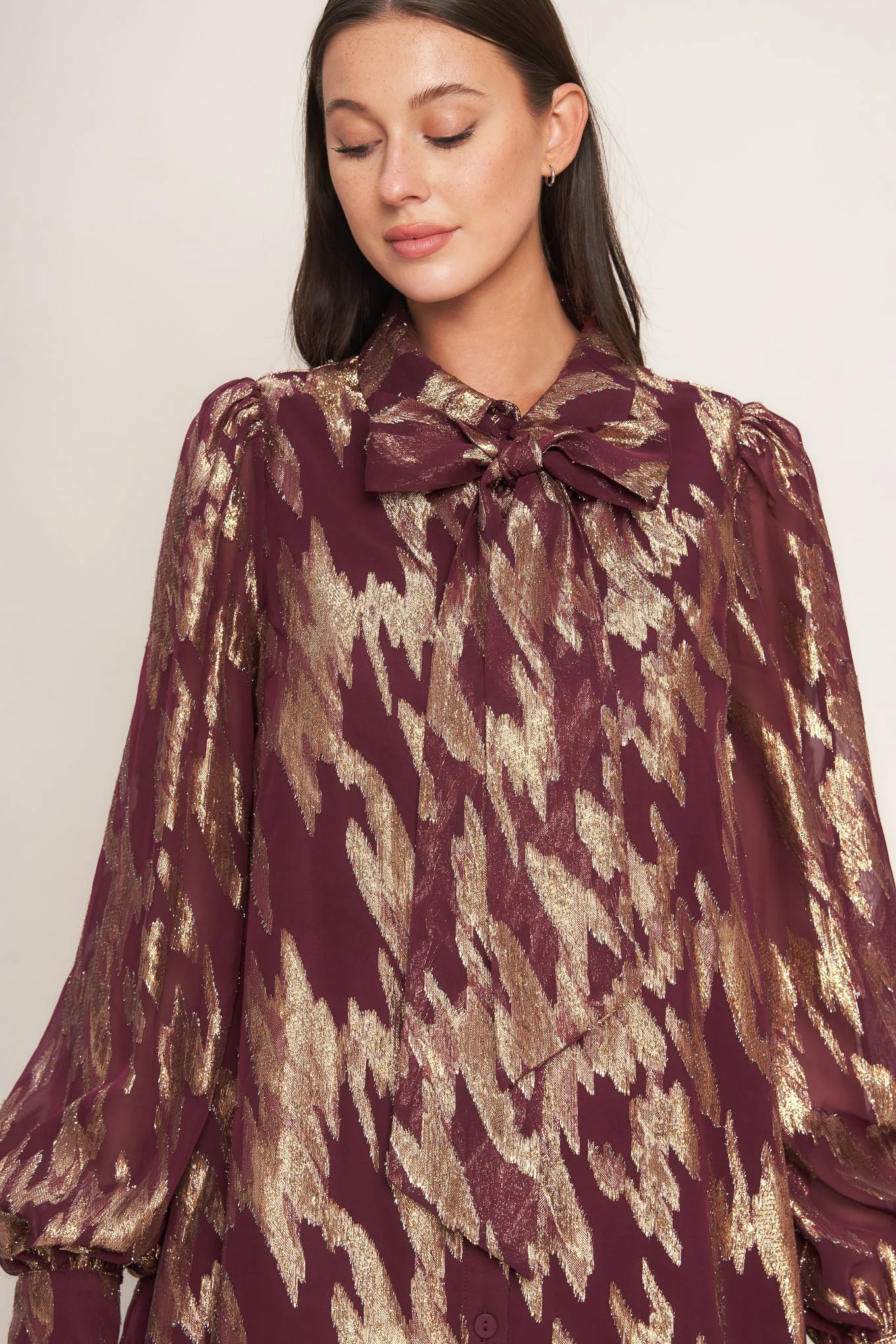 METALLIC MUSE BURGUNDY LONG SLEEVE MINI DRESS - FINAL SALE - Image 7