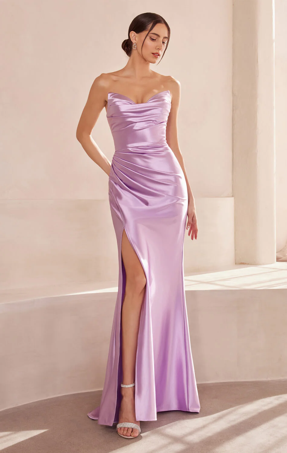 Micah Maxi Dress - Strapless Satin Dress with Gathered Detail - Image 3