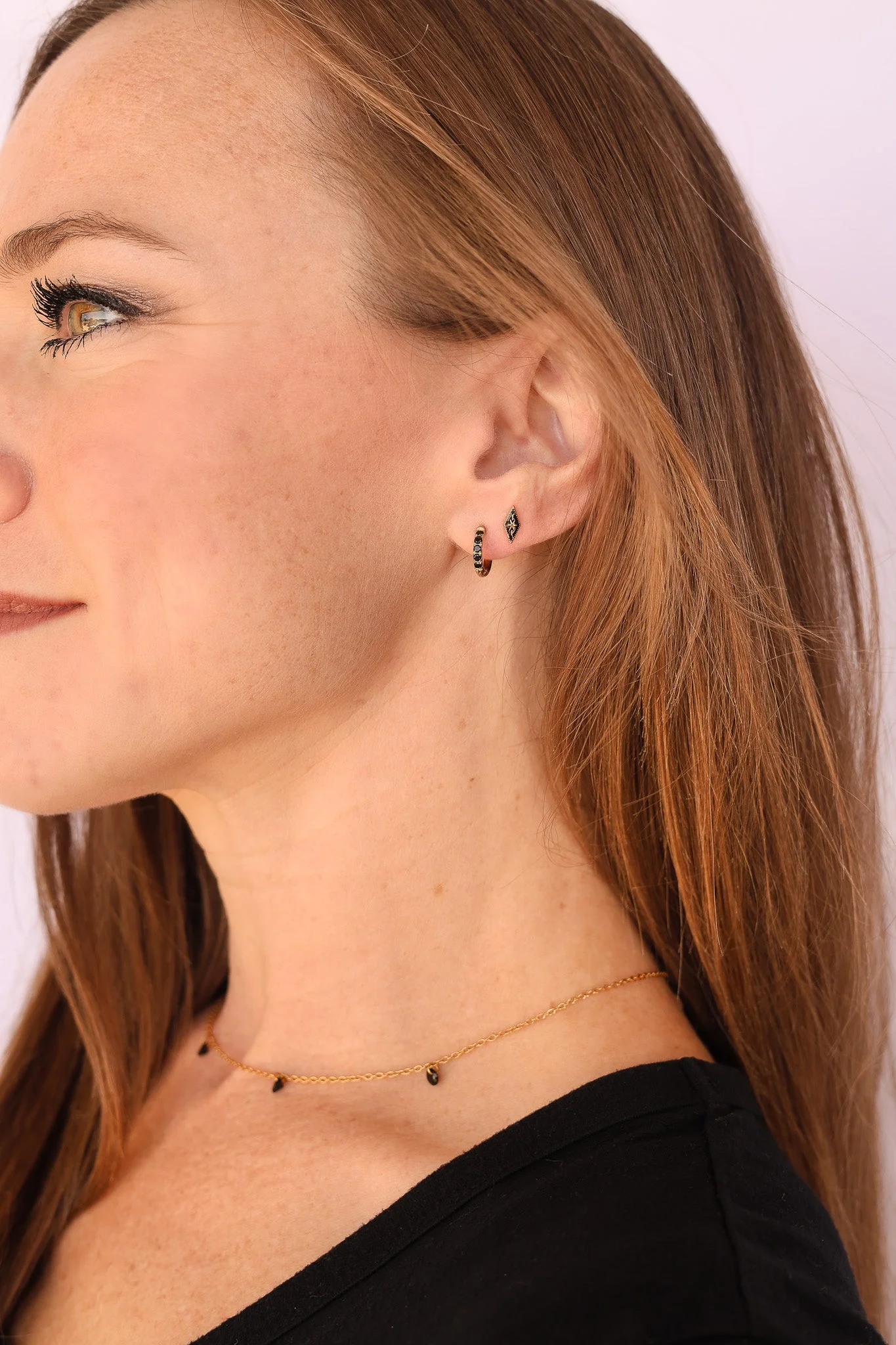 Micro Crystal Hoop Earring in Black - Image 10
