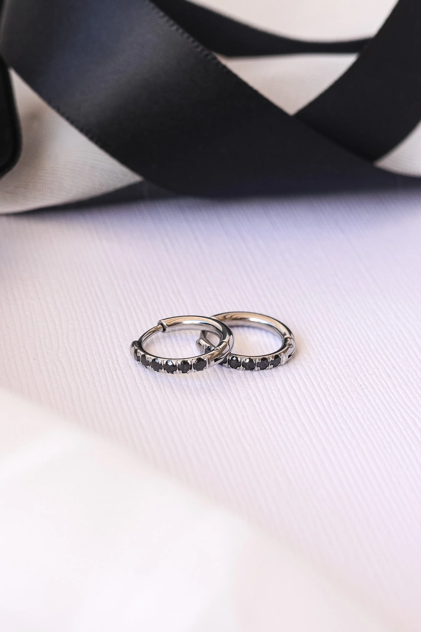Micro Crystal Hoop Earring in Black - Image 13