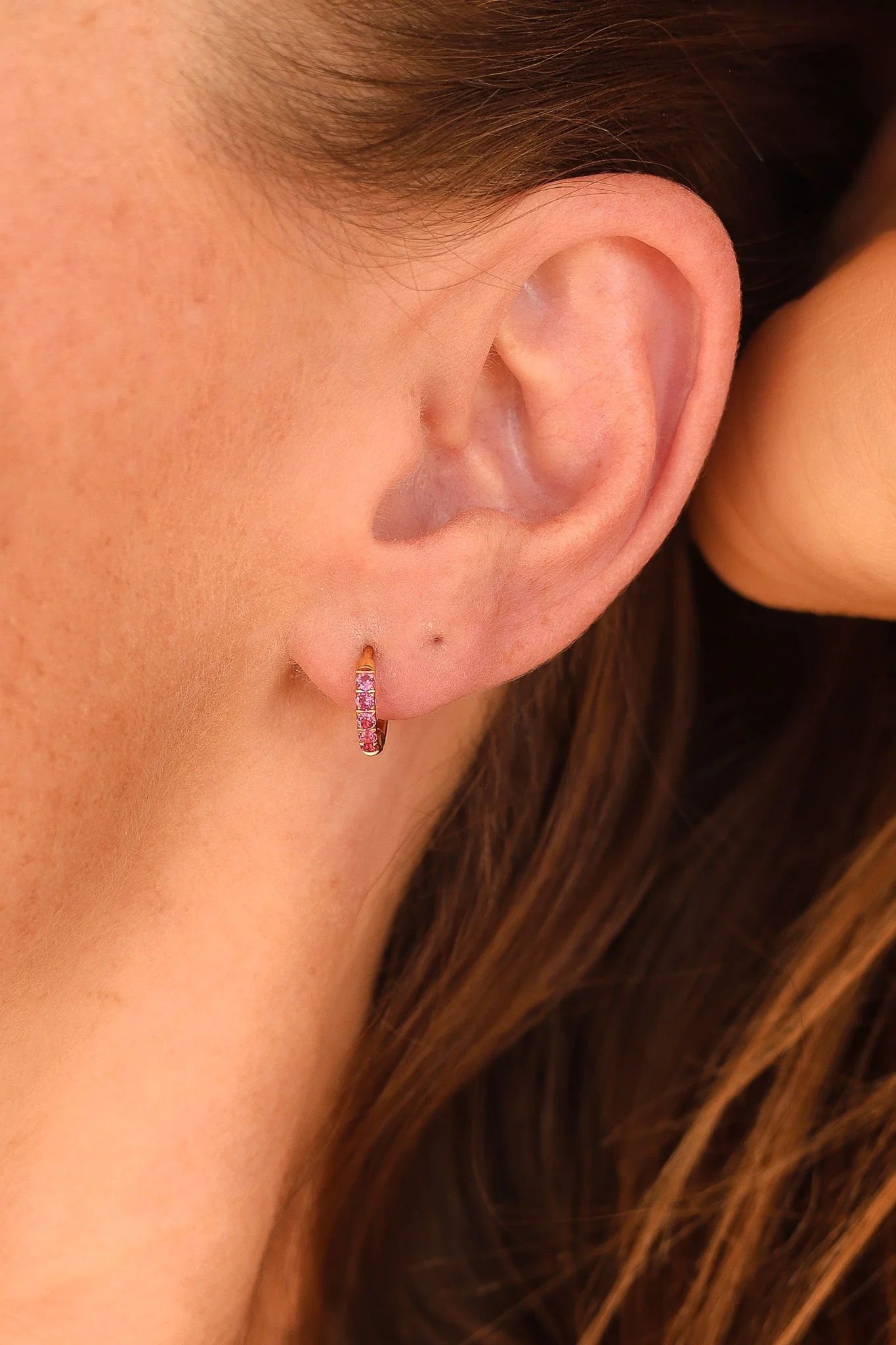 Micro Crystal Hoop Earring in Pink - Image 10