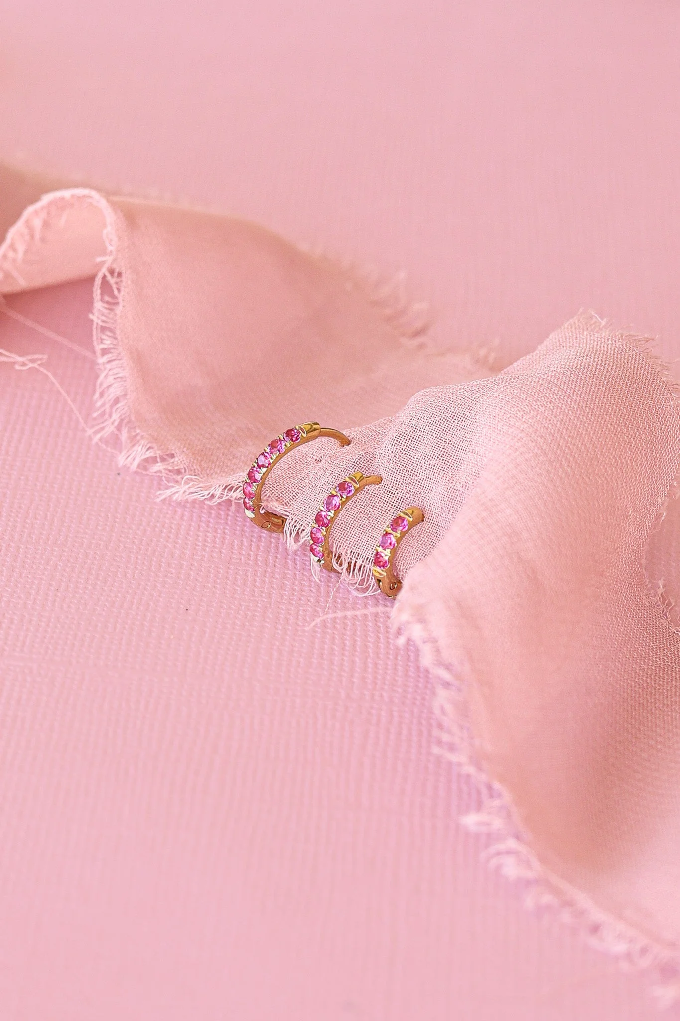 Micro Crystal Hoop Earring in Pink - Image 2