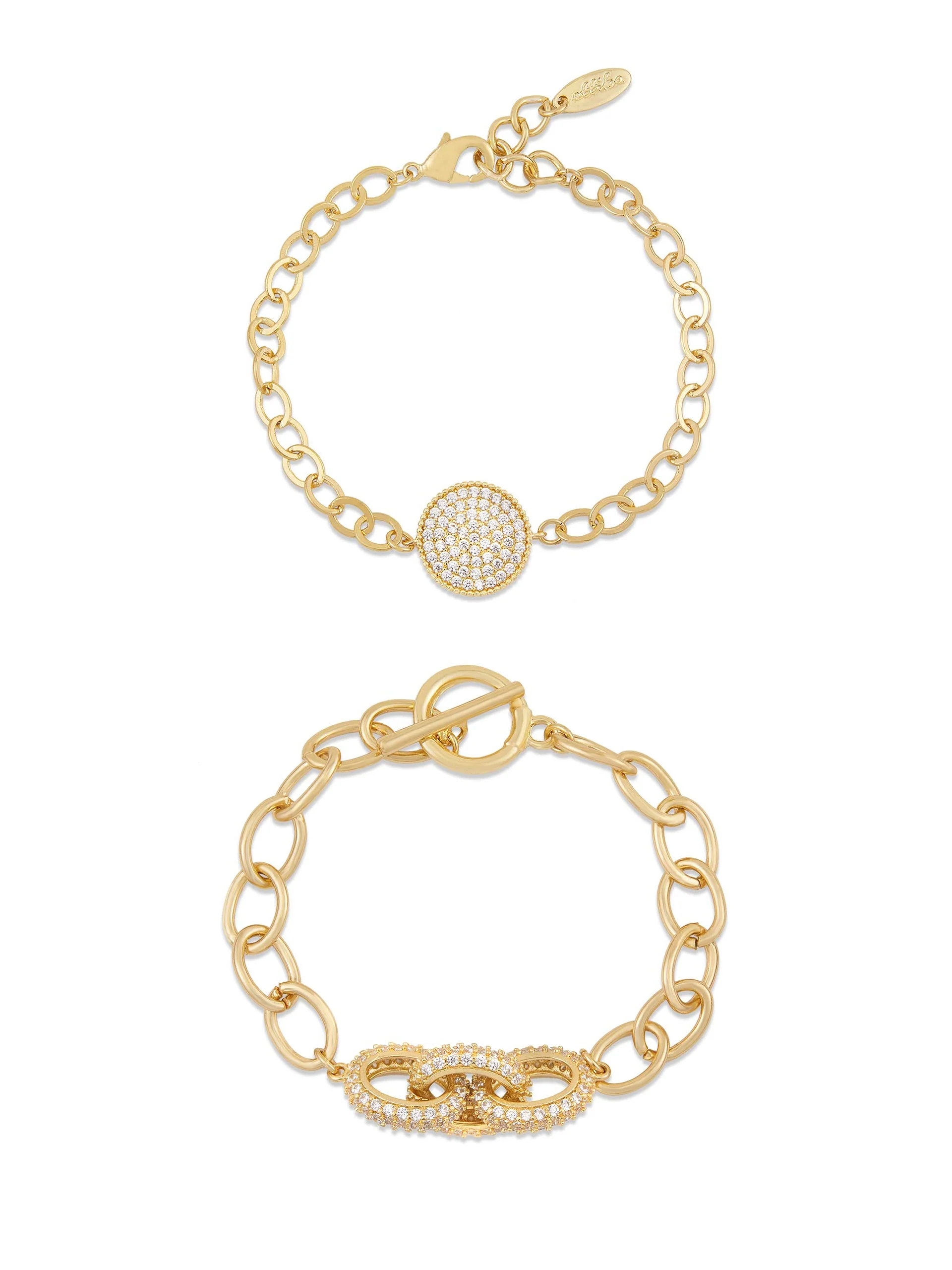 Mixed Crystal Disc & Link Chain Bracelet Set - Image 2