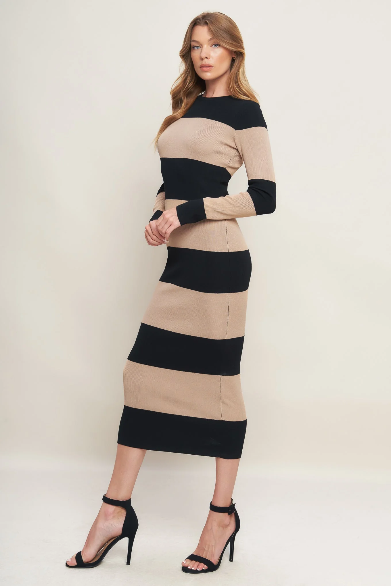 MODERN ATTITUDE STRIPE LONG SLEEVE SWEATER DRESS - Image 5