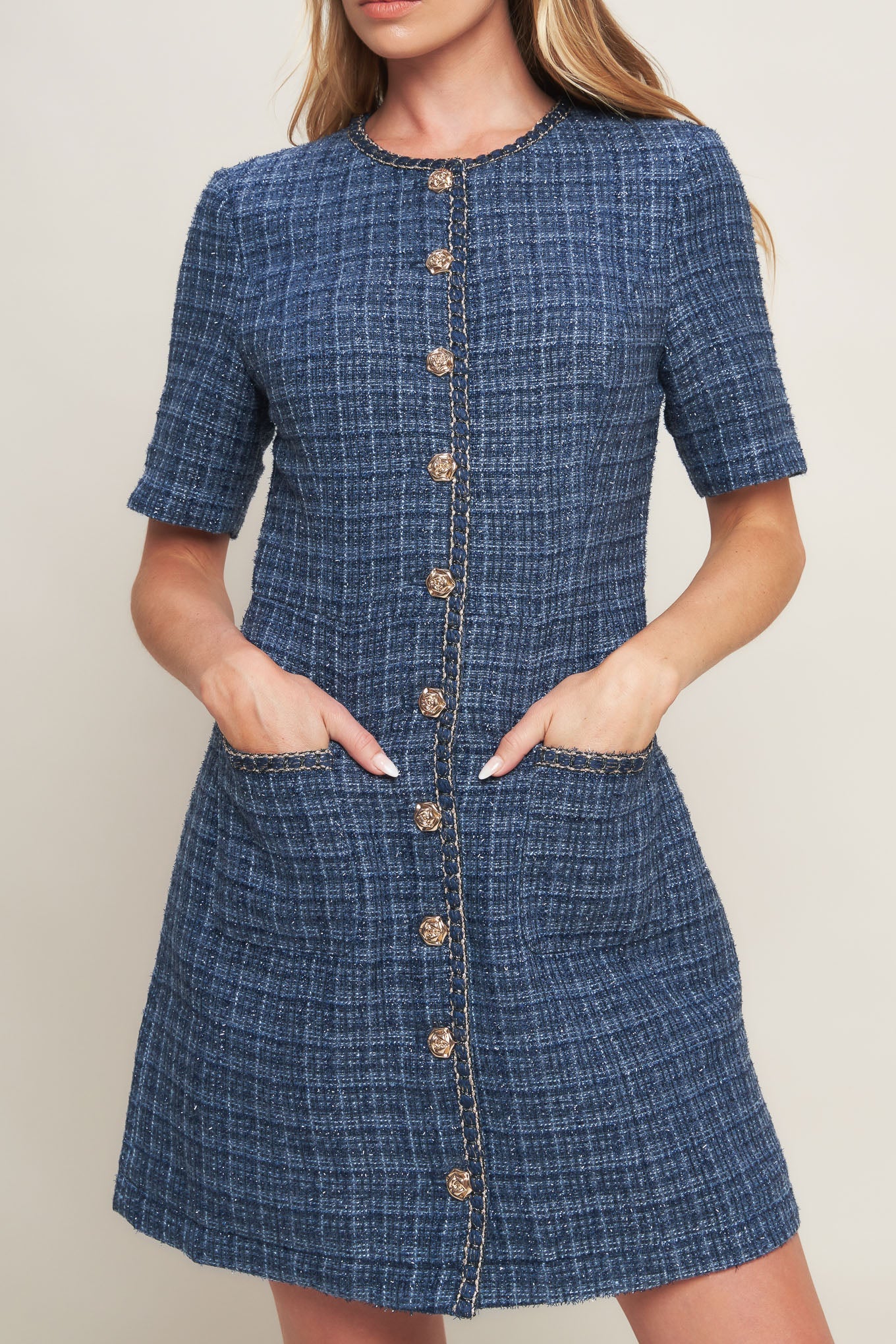 MODERN ICONIC BLUE TWEED MINI DRESS - Image 5