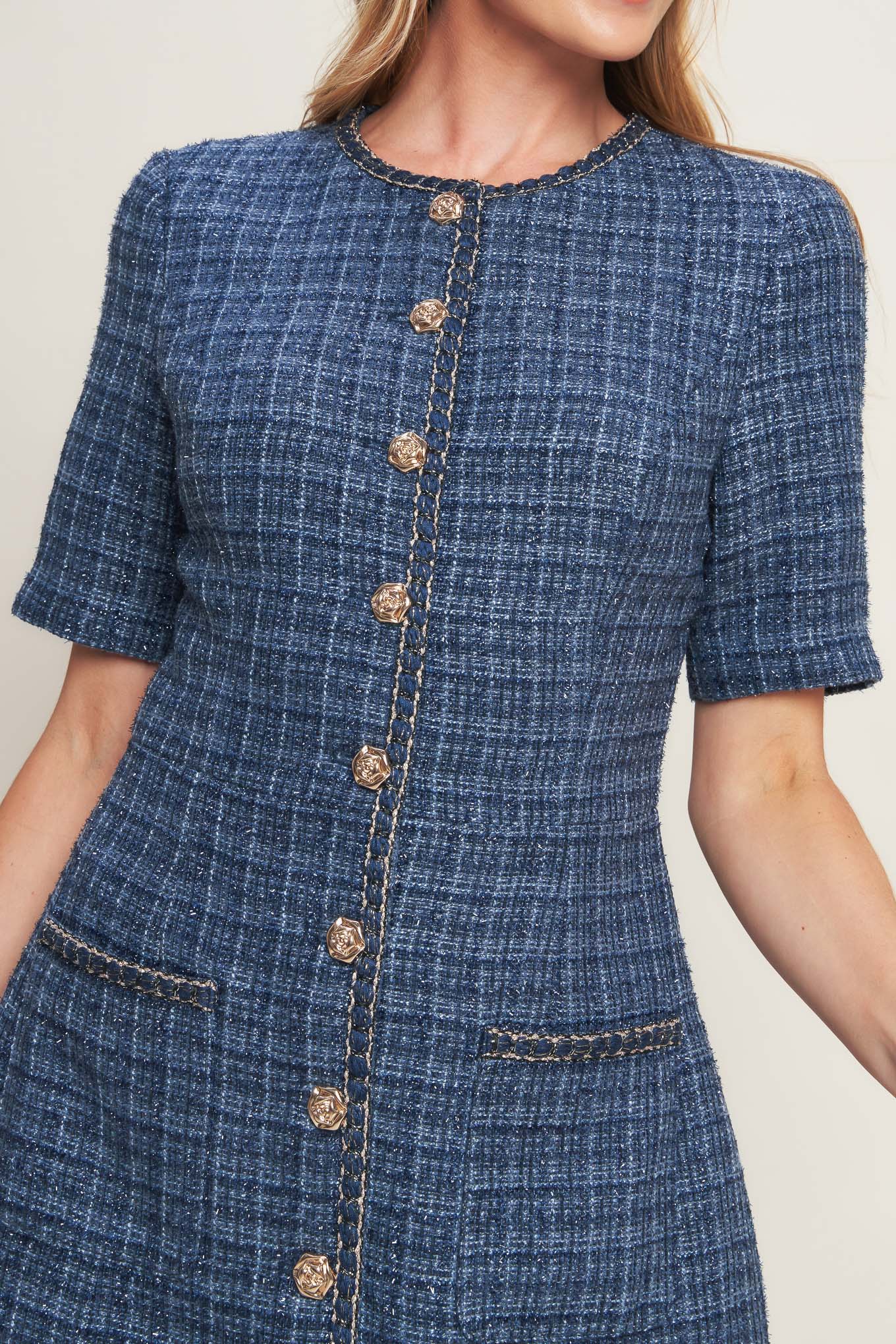MODERN ICONIC BLUE TWEED MINI DRESS - Image 6