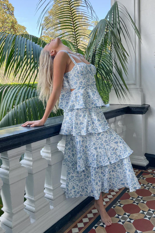 Molly Maxi Dress - Blue Floral Tiered Dress with Bow - Image 8