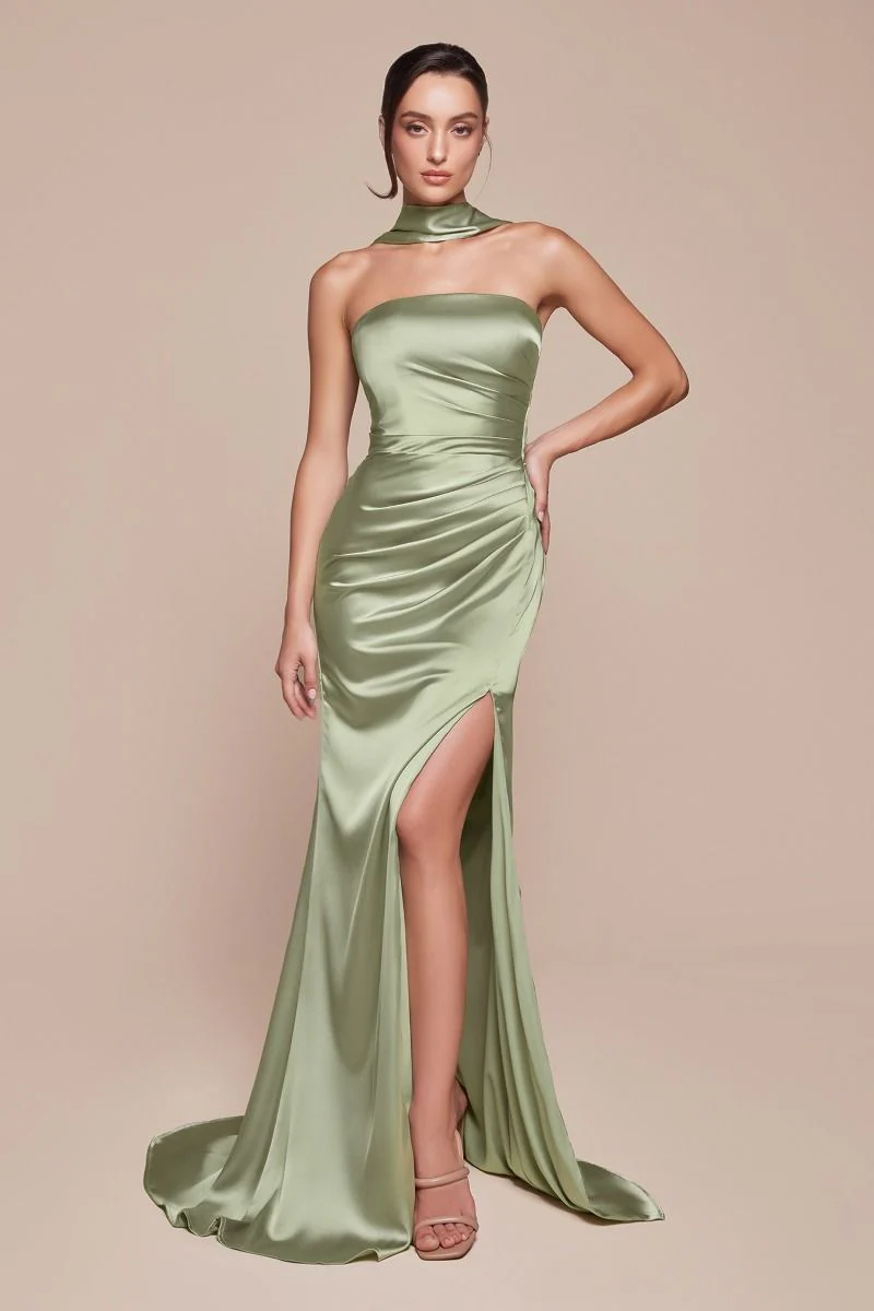 NICOLETTE GOWN - STRAPLESS LUXE SATIN DRESS & SCARF