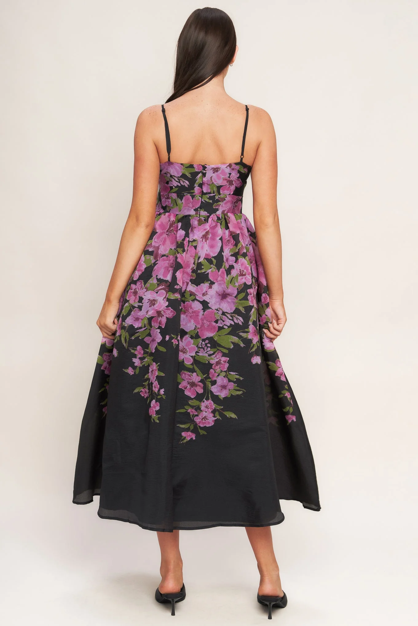 NIGHTFALL BLOSSOM BLACK MIDI DRESS - Image 2