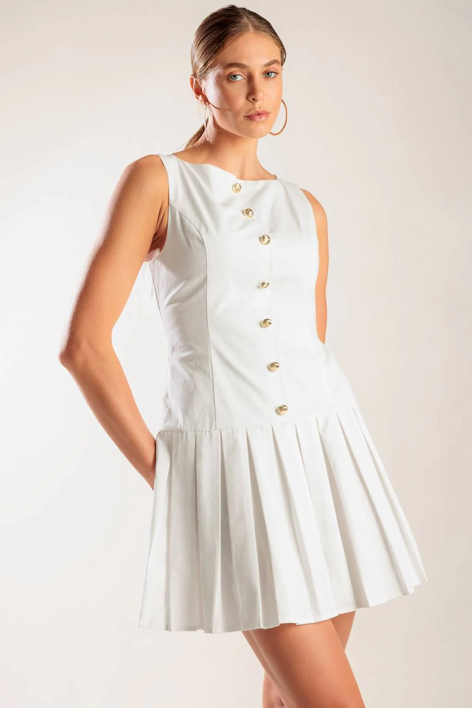NO COMPARISONS PLEATED SKIRT MINI DRESS - WHITE- FINAL SALE - Image 2