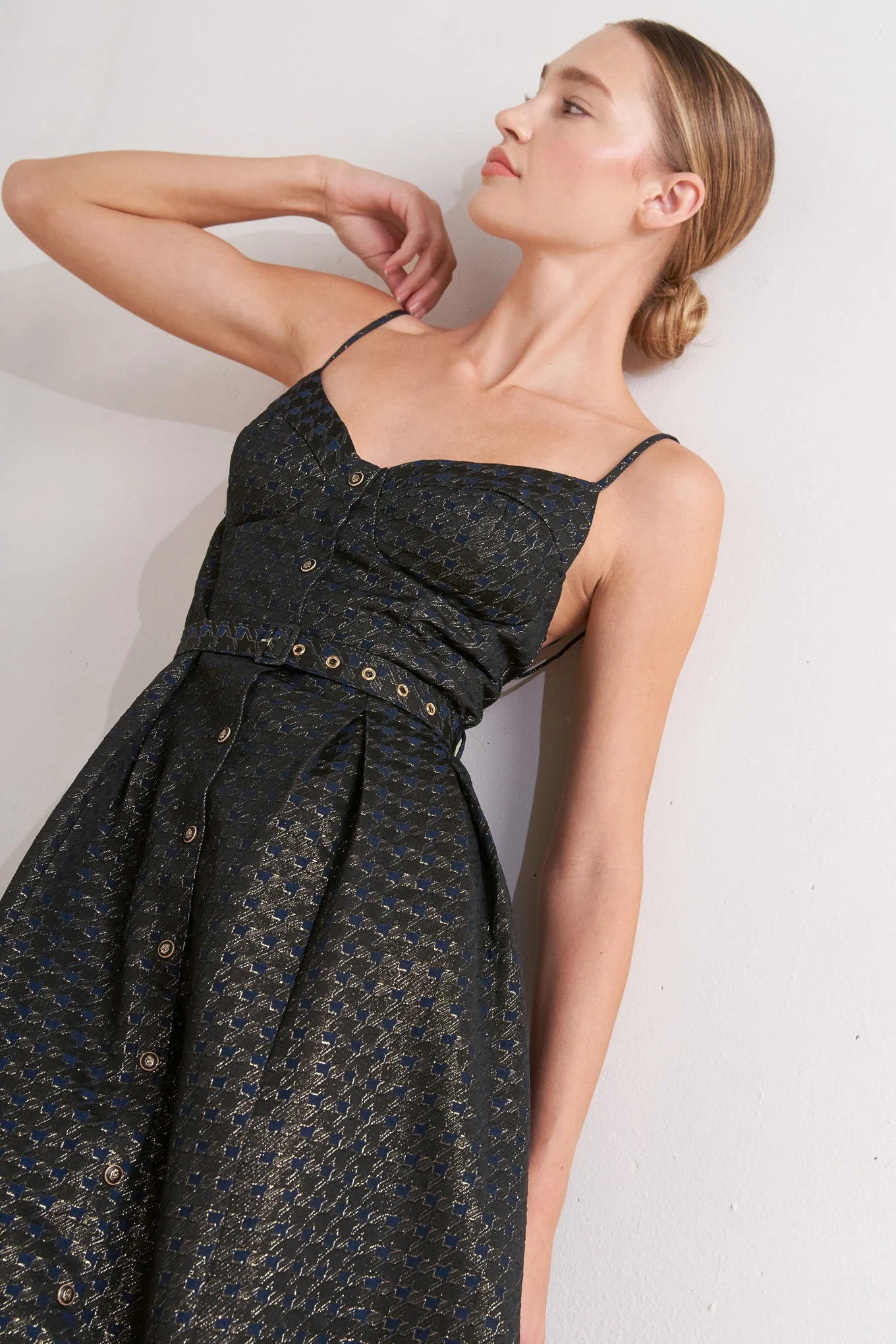 NOIR TAPESTRY NAVY & GOLD MIDI DRESS - Image 6