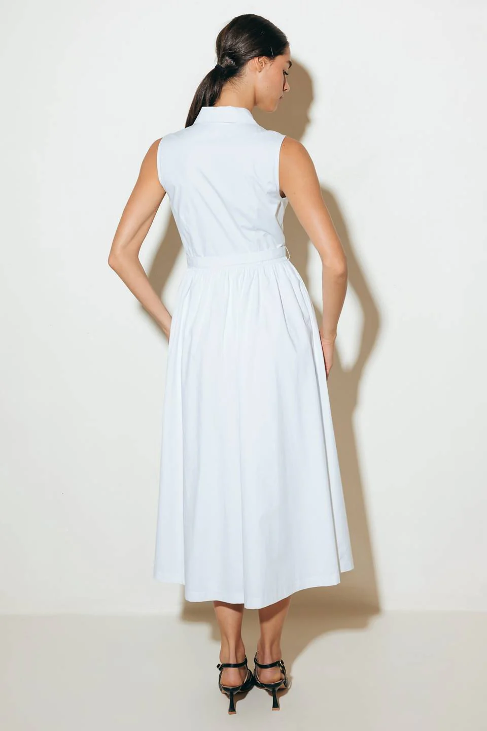 NORTH EAST MIDI - White Cotton Pintuck Midi Shirt Dress - Image 6