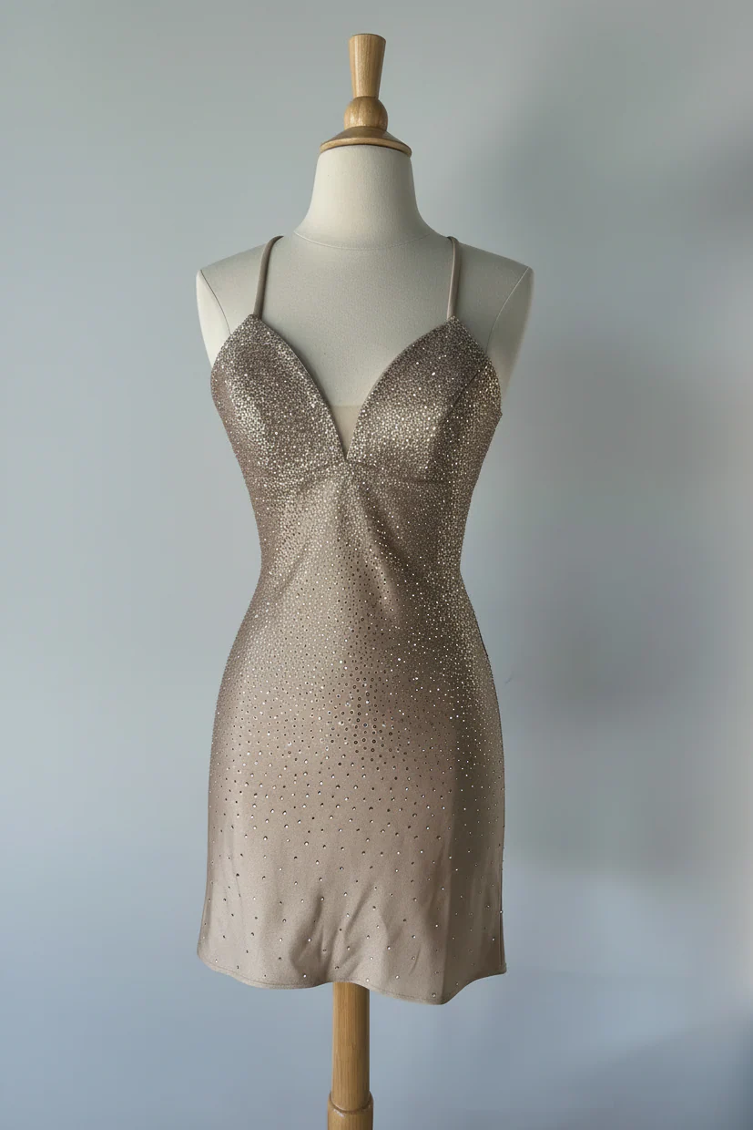 NOVALEE MINI - CHAMPAGNE - HOT STONE LACE-UP DRESS - Image 4