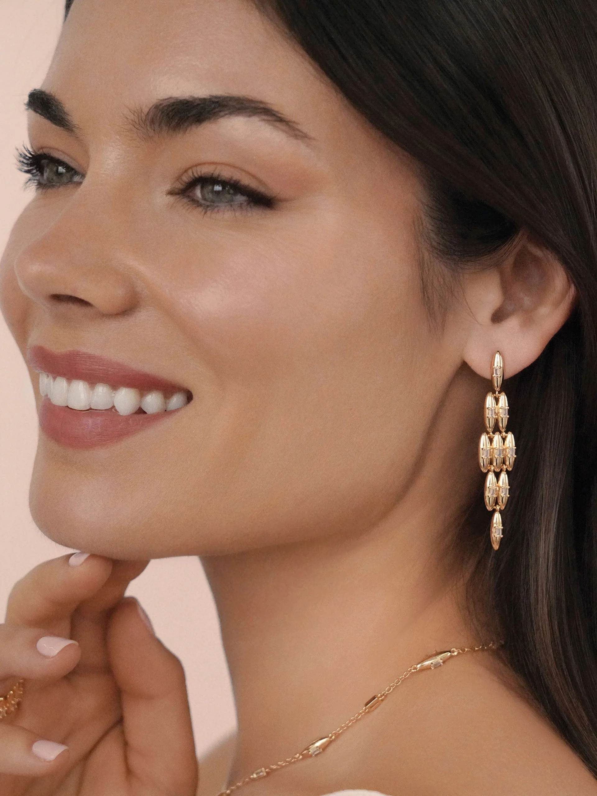 Oval Dome Baguette Dangle Earrings - Image 6
