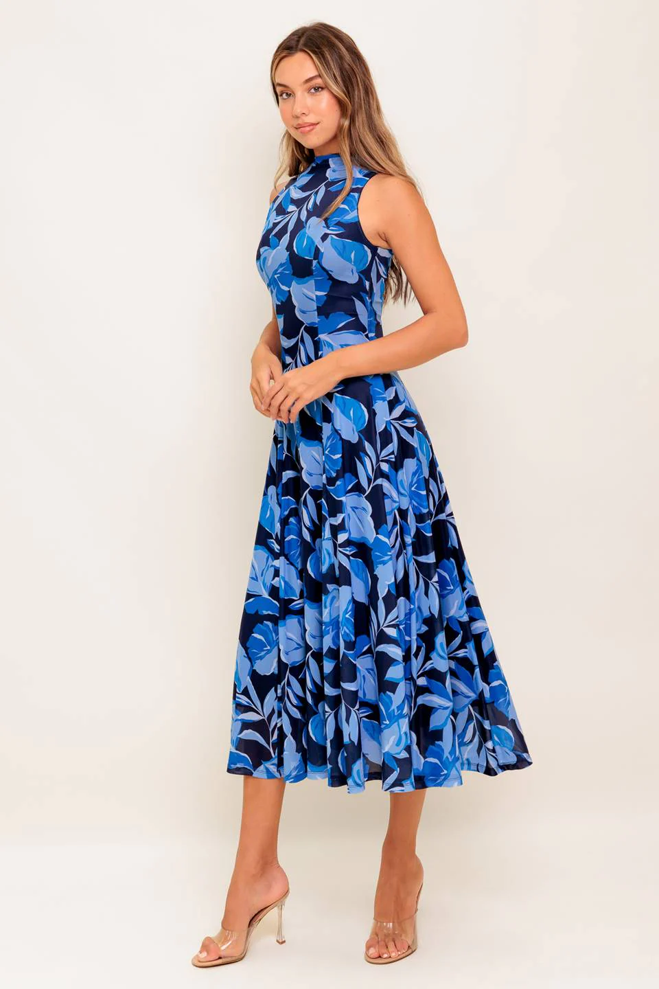 PALMER POWER MESH PRINTED MIDI DRESS - BLUE - Image 6