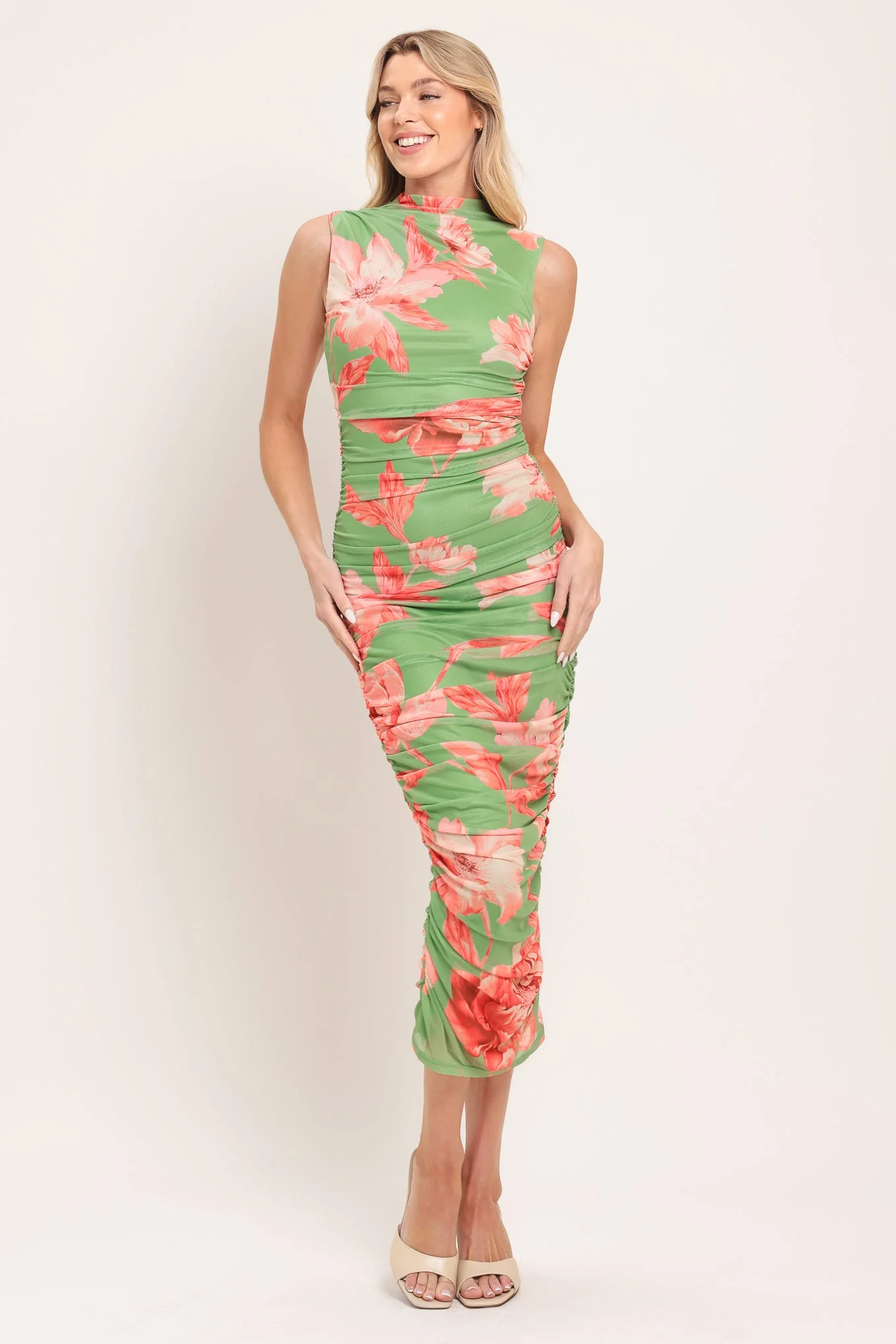PARADISE GLOW POWER MESH MIDI DRESS - Image 9