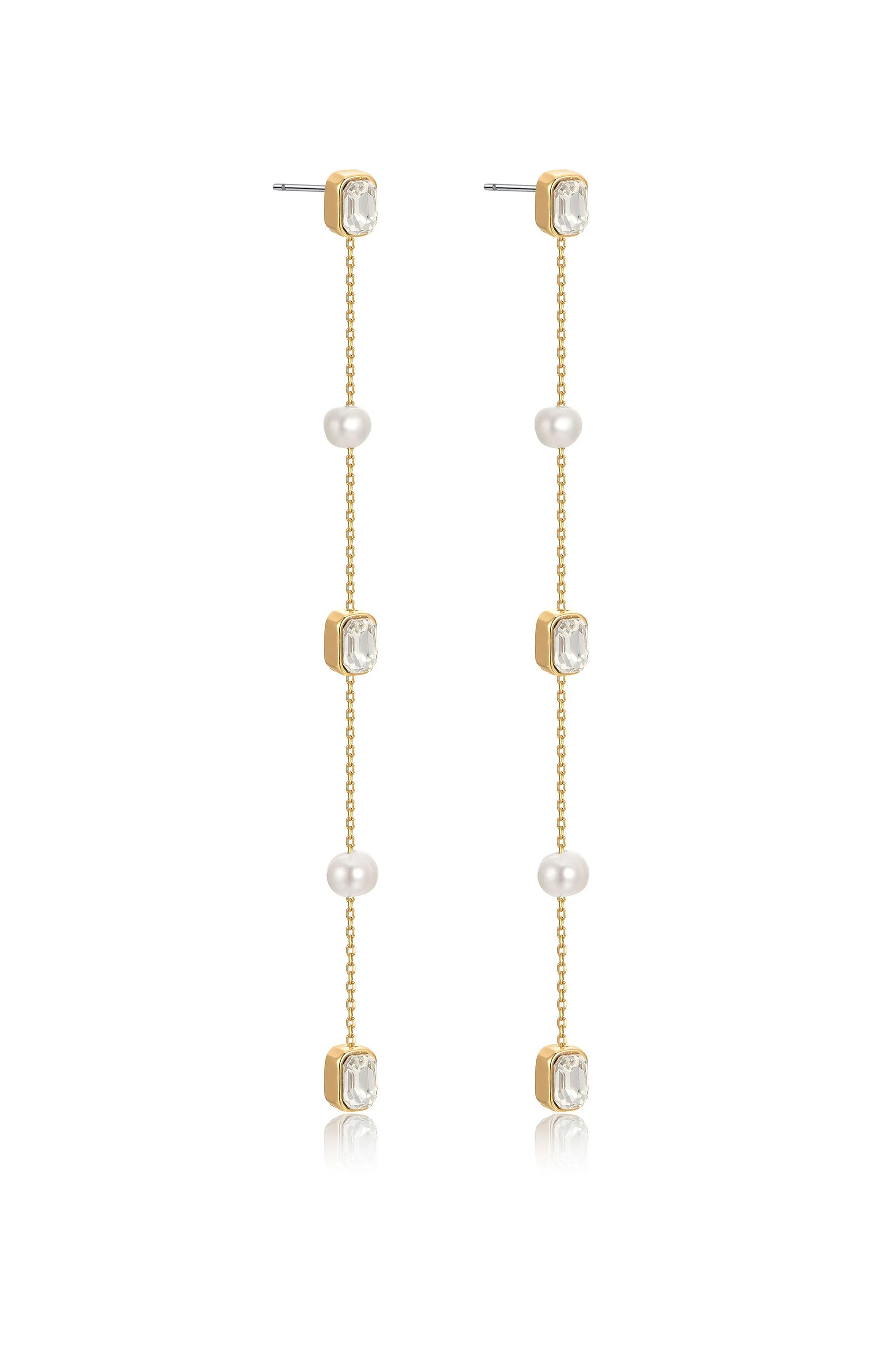 Pearl and Crystal Linear Earrings - Image 4