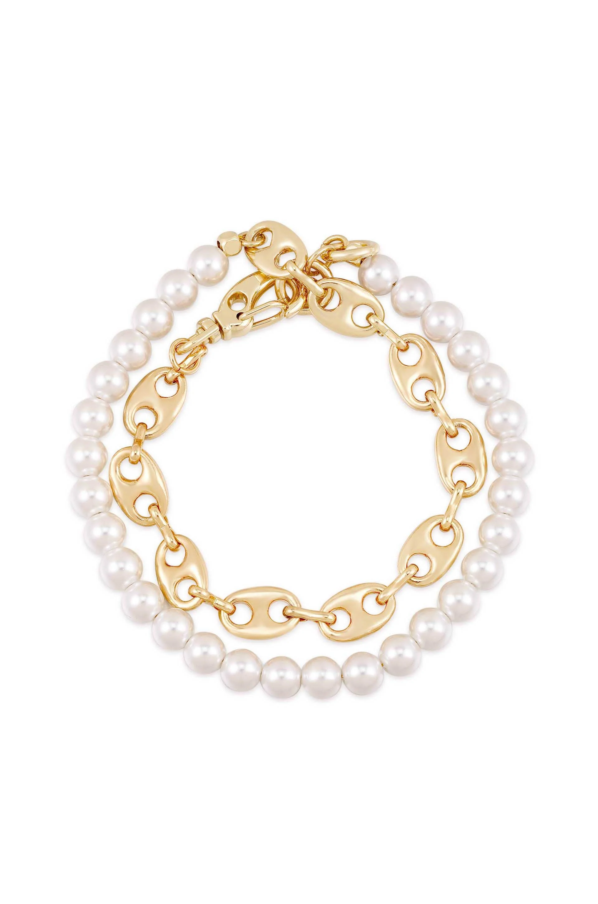 Pearl and Modern Chain Link Wrap Bracelet - Image 2