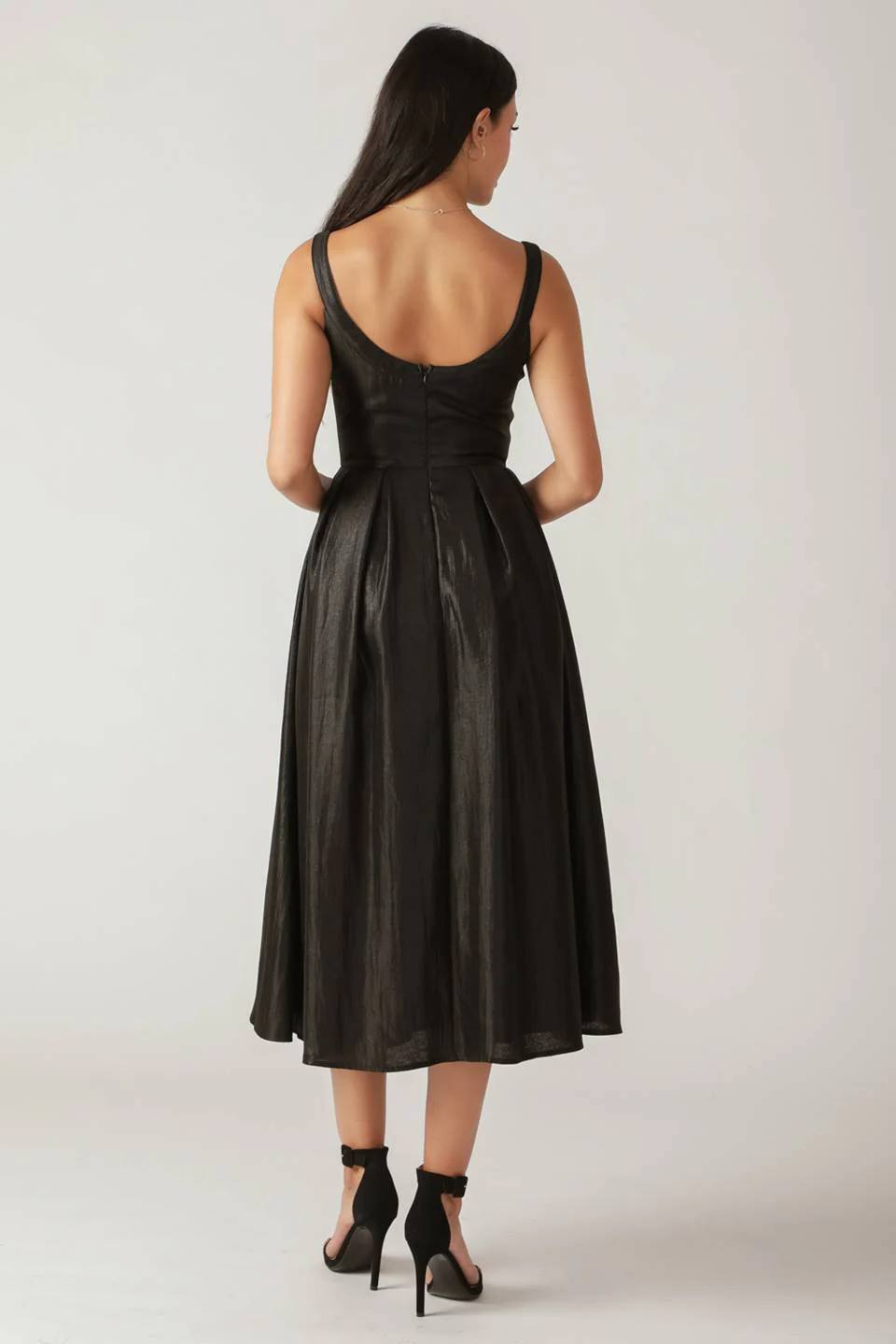 PEARL TRIM BLACK SATIN MIDI DRESS - FINAL SALE - Image 2