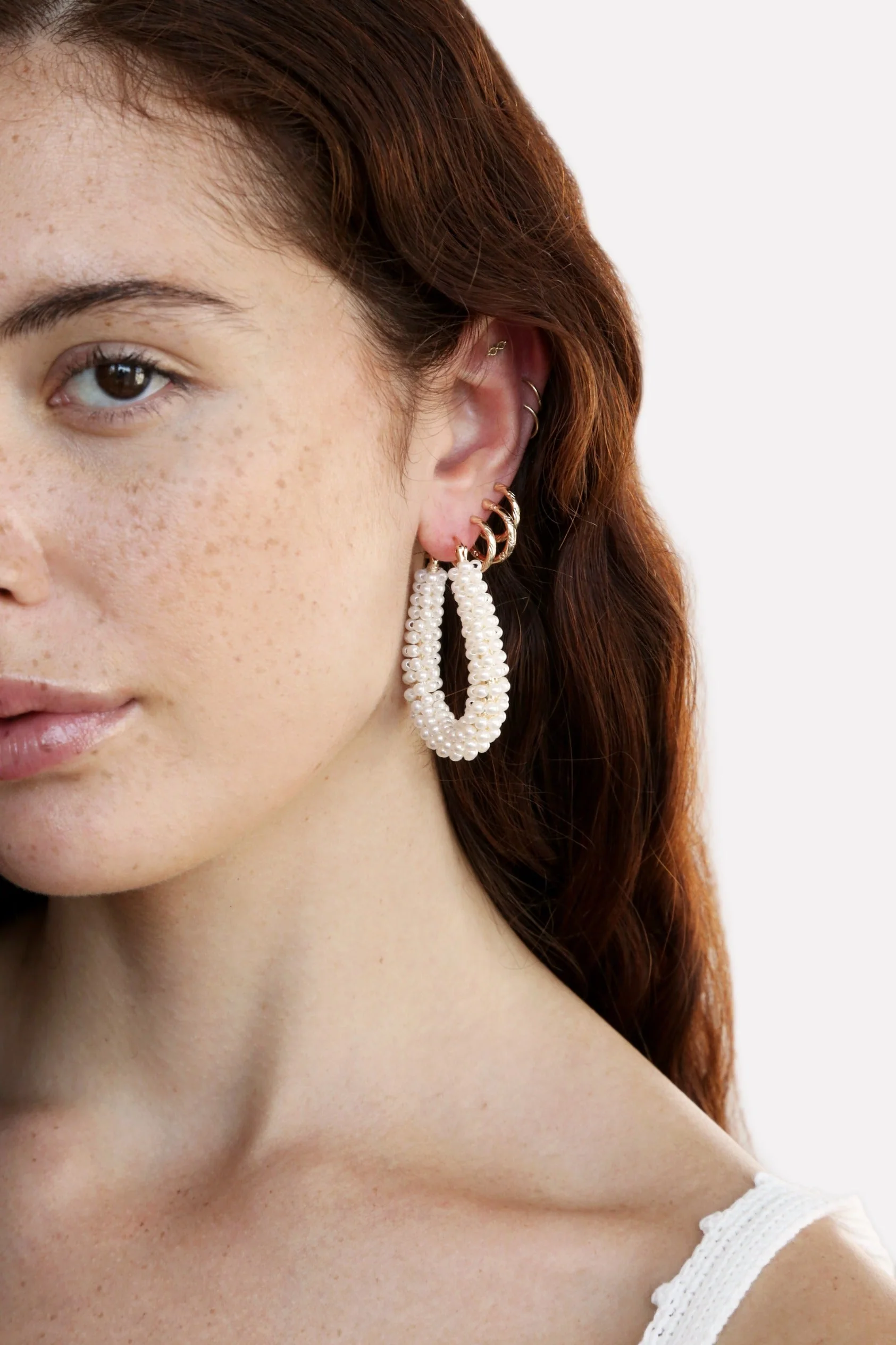 Pearl Wrapped Hoop Earrings - Image 5