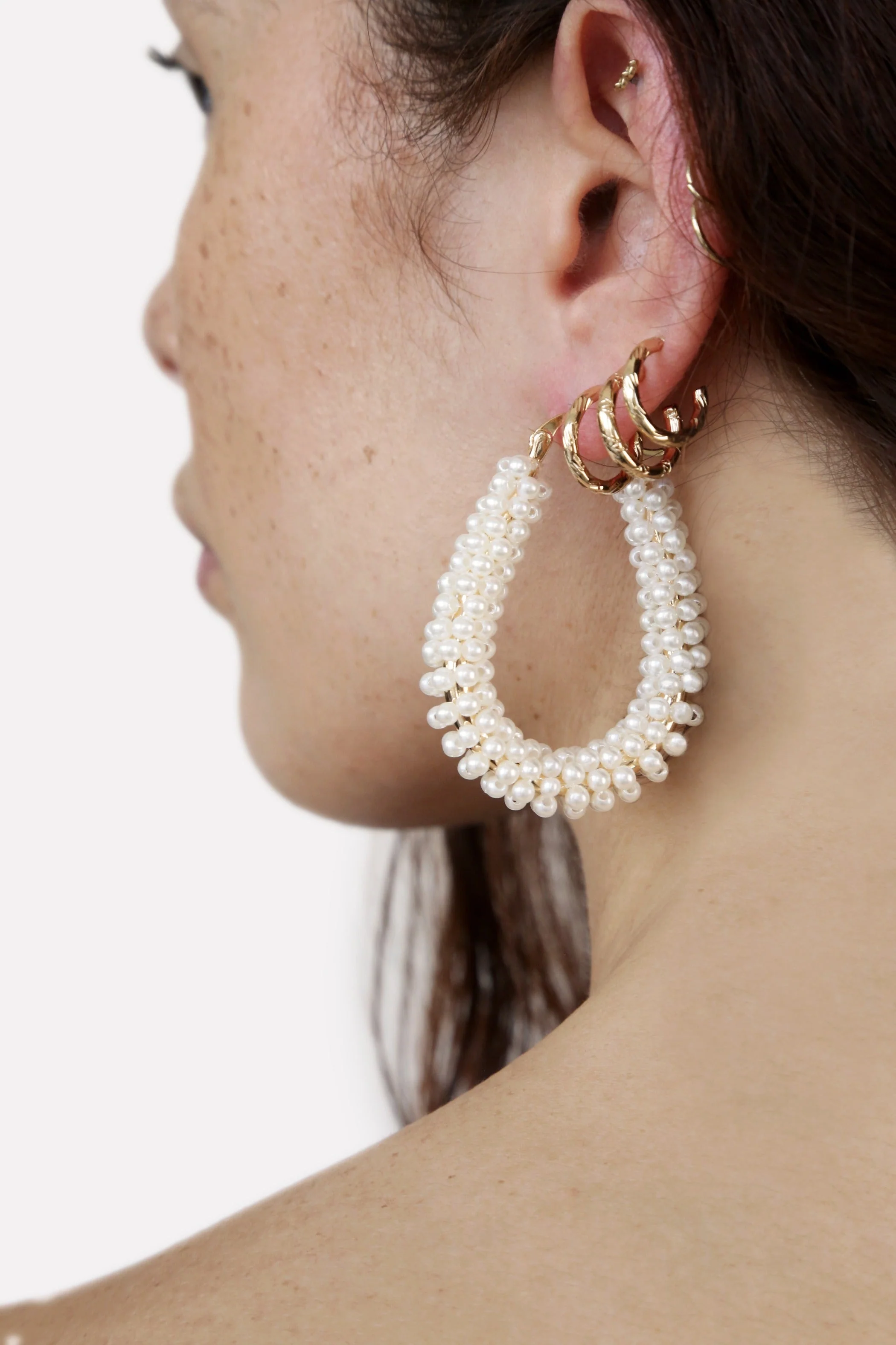 Pearl Wrapped Hoop Earrings - Image 6