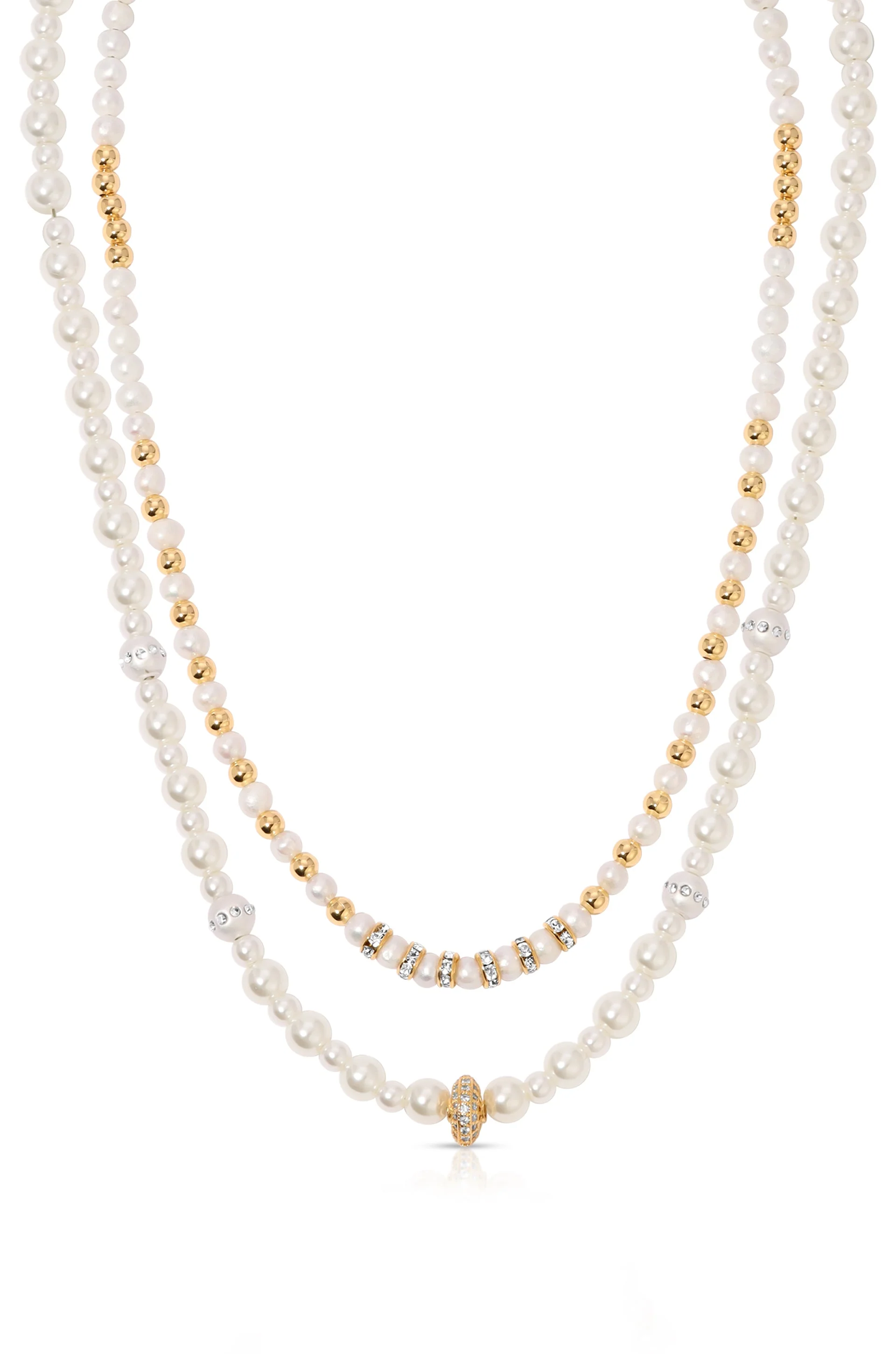 Pearls Double Sparkle Beaded Necklace Set - Image 2
