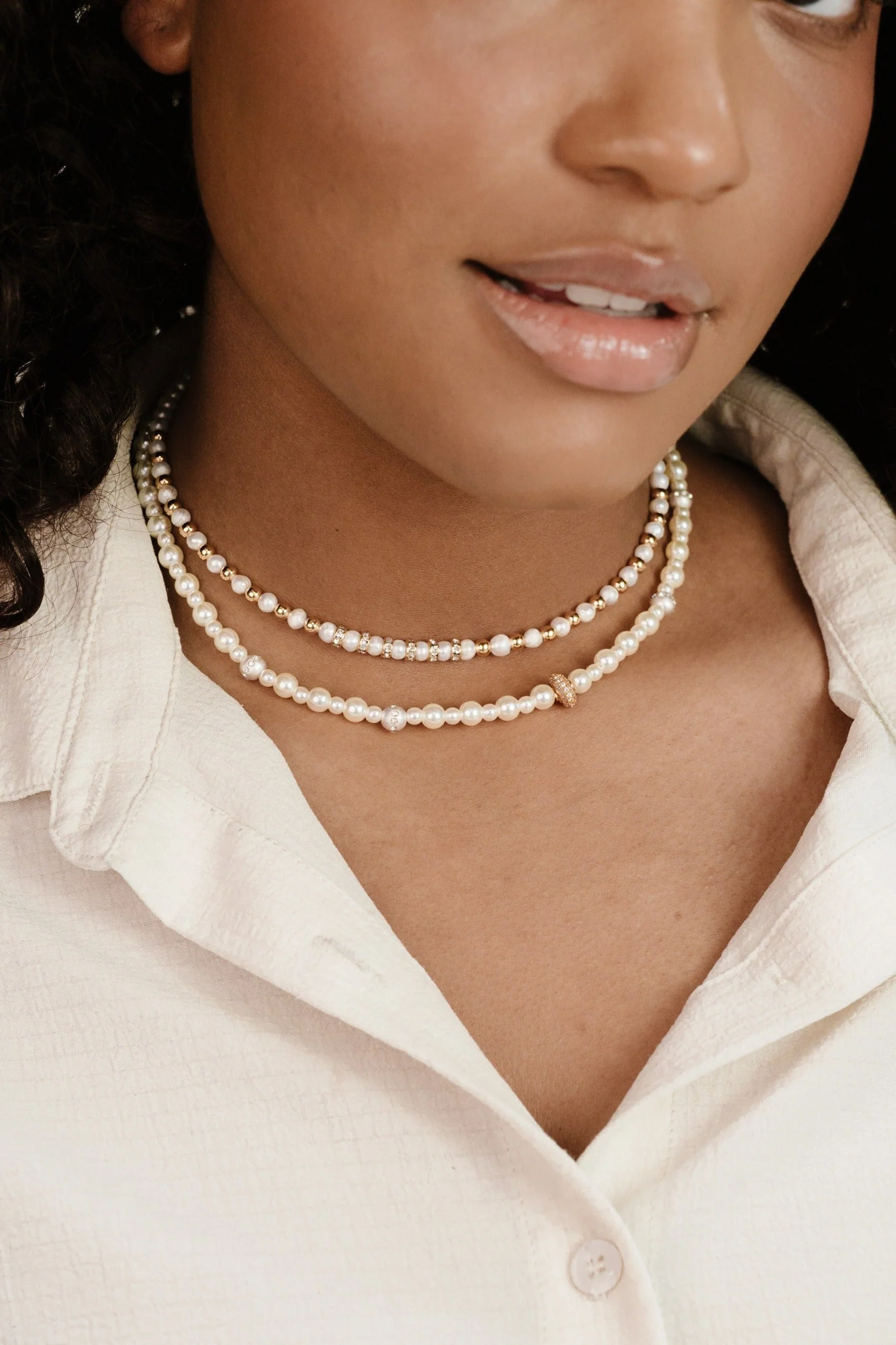 Pearls Double Sparkle Beaded Necklace Set - Image 5