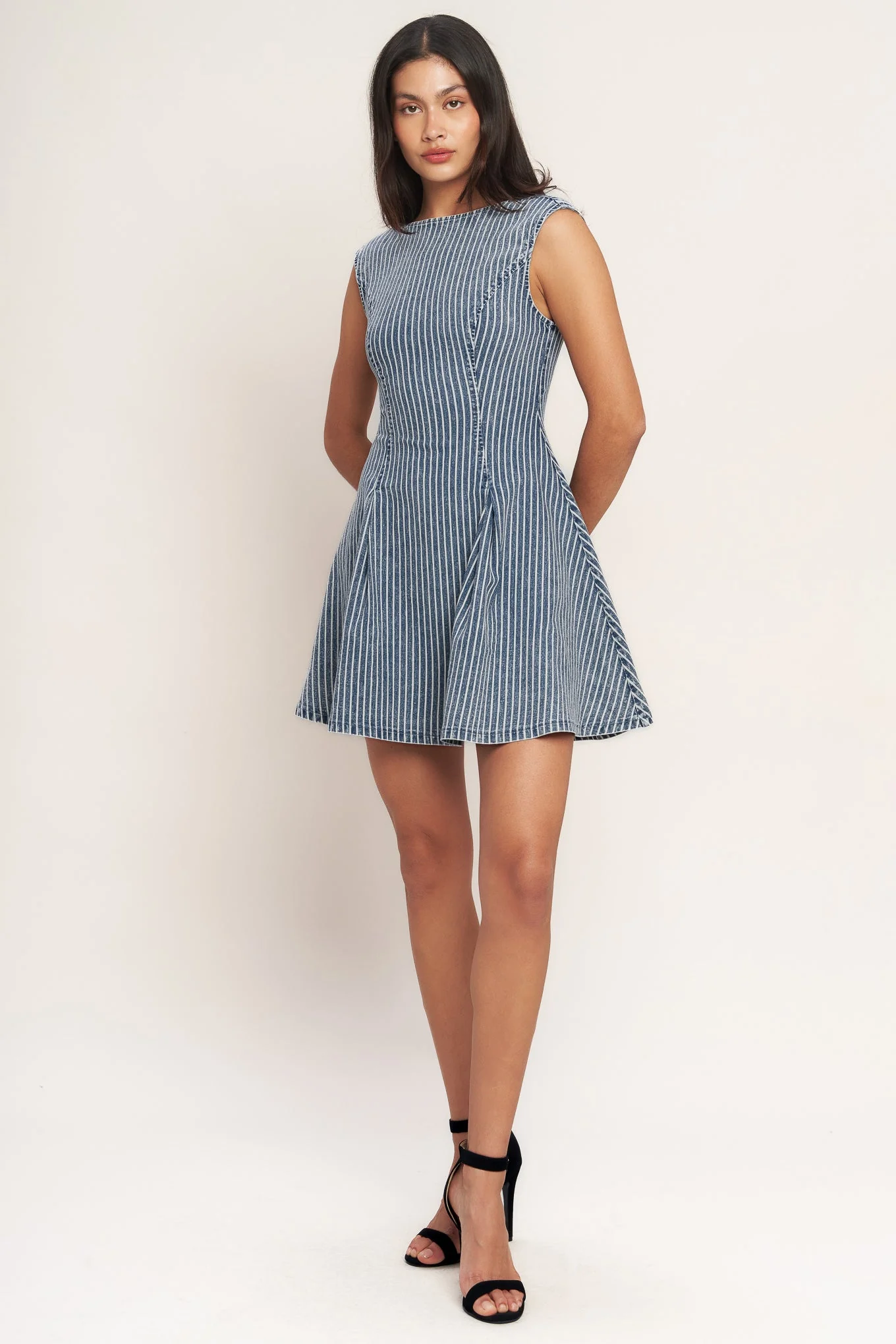 PERFECTLY PLANNED STRIPED DENIM MINI DRESS - Image 2