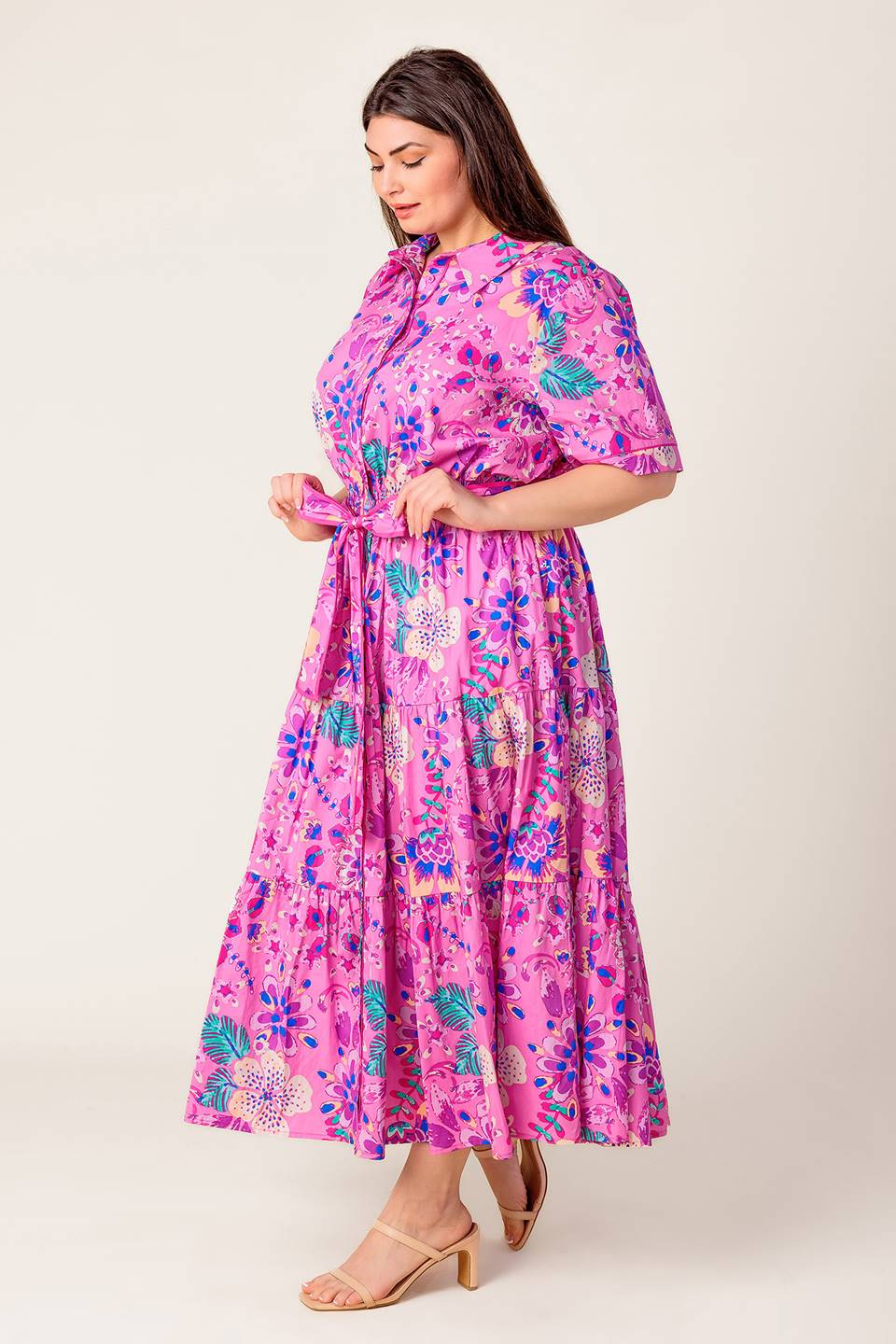PETAL PRESS - PINK & PURPLE FLORAL MIDI DRESS - Image 14