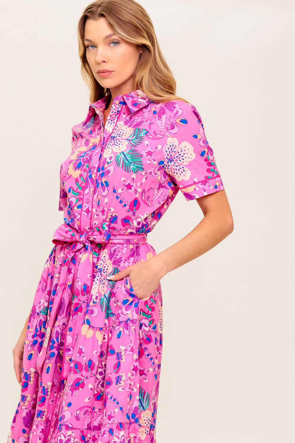 PETAL PRESS - PINK & PURPLE FLORAL MIDI DRESS - Image 5