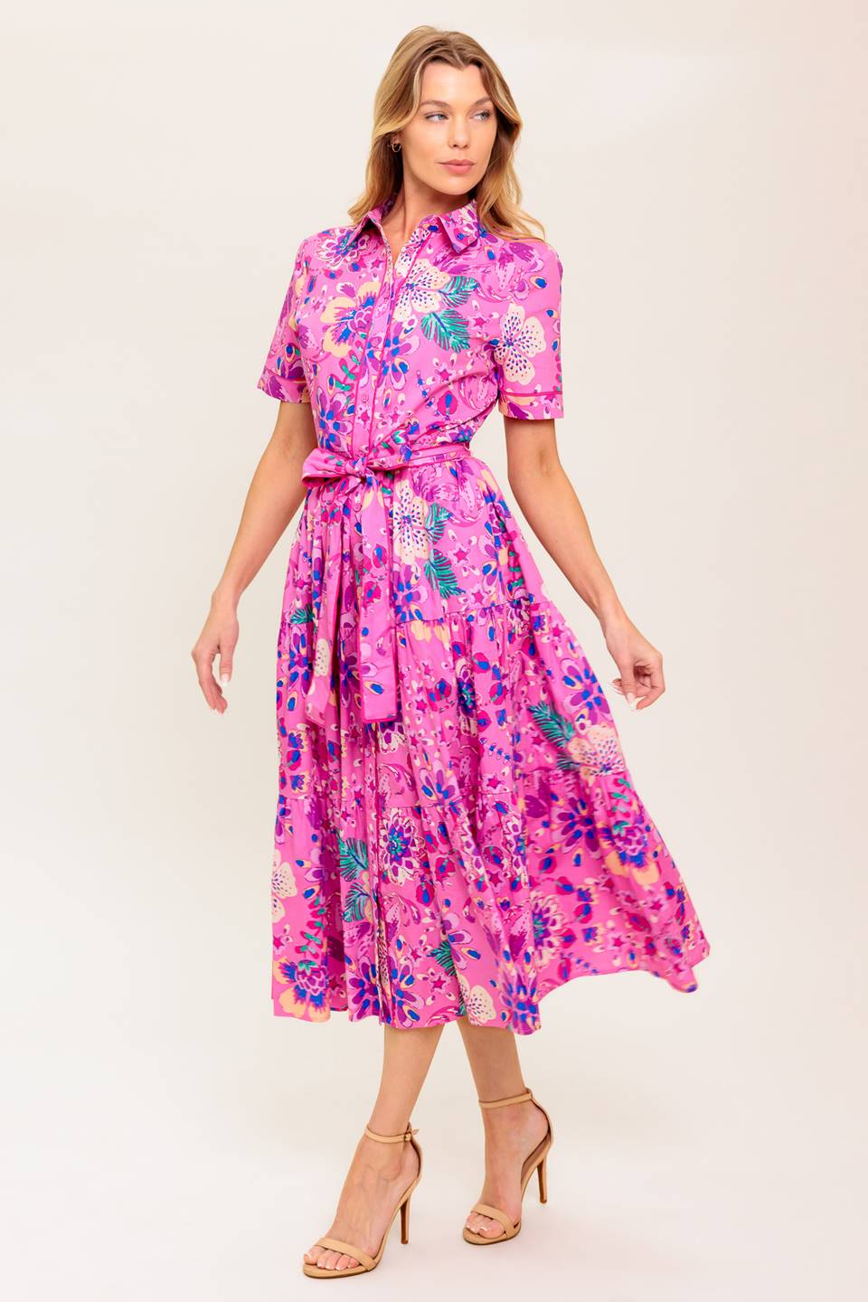 PETAL PRESS - PINK & PURPLE FLORAL MIDI DRESS - Image 6