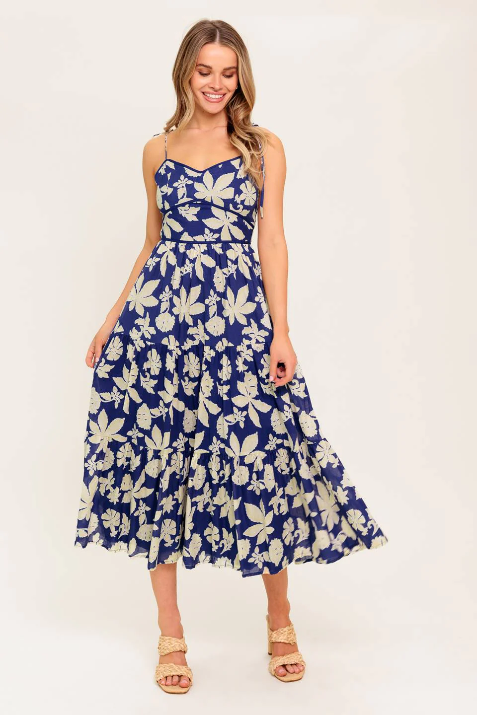 PETALS IN THE WIND MIDI DRESS - NAVY