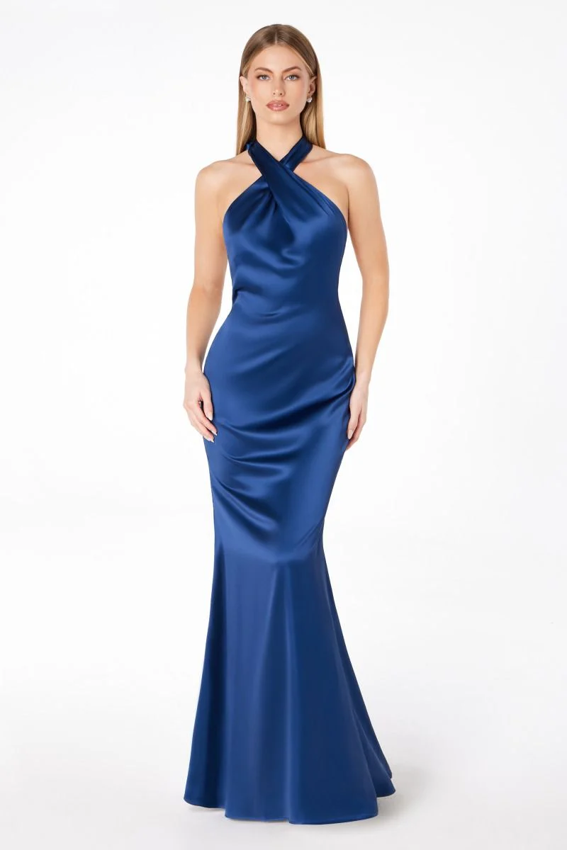 Piper Maxi Dress - Fitted Satin Halter Dress - Image 10