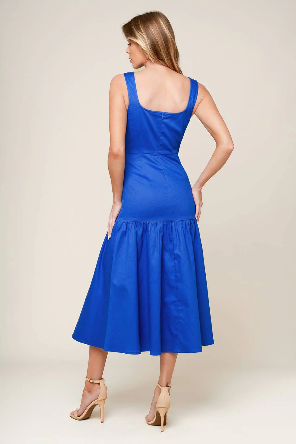 BONNIE BLUE MIDI DRESS WITH SQUARE NECKLINE & DROP WAIST - Image 2