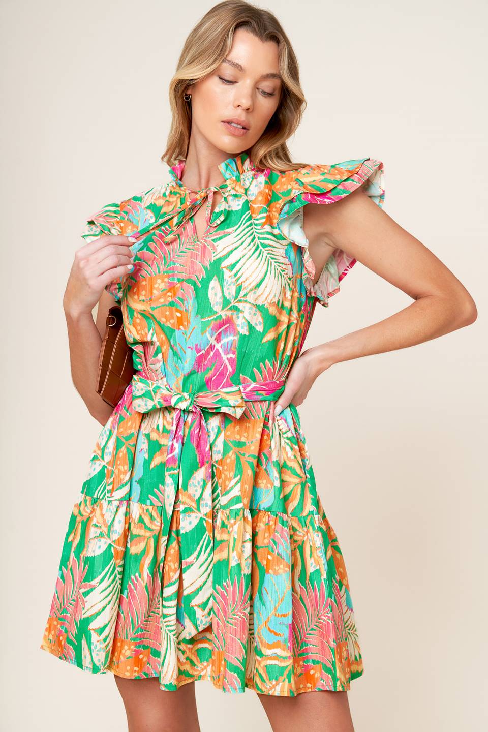 PORT OF CALL MINI DRESS - GREEN MULTI - Image 7