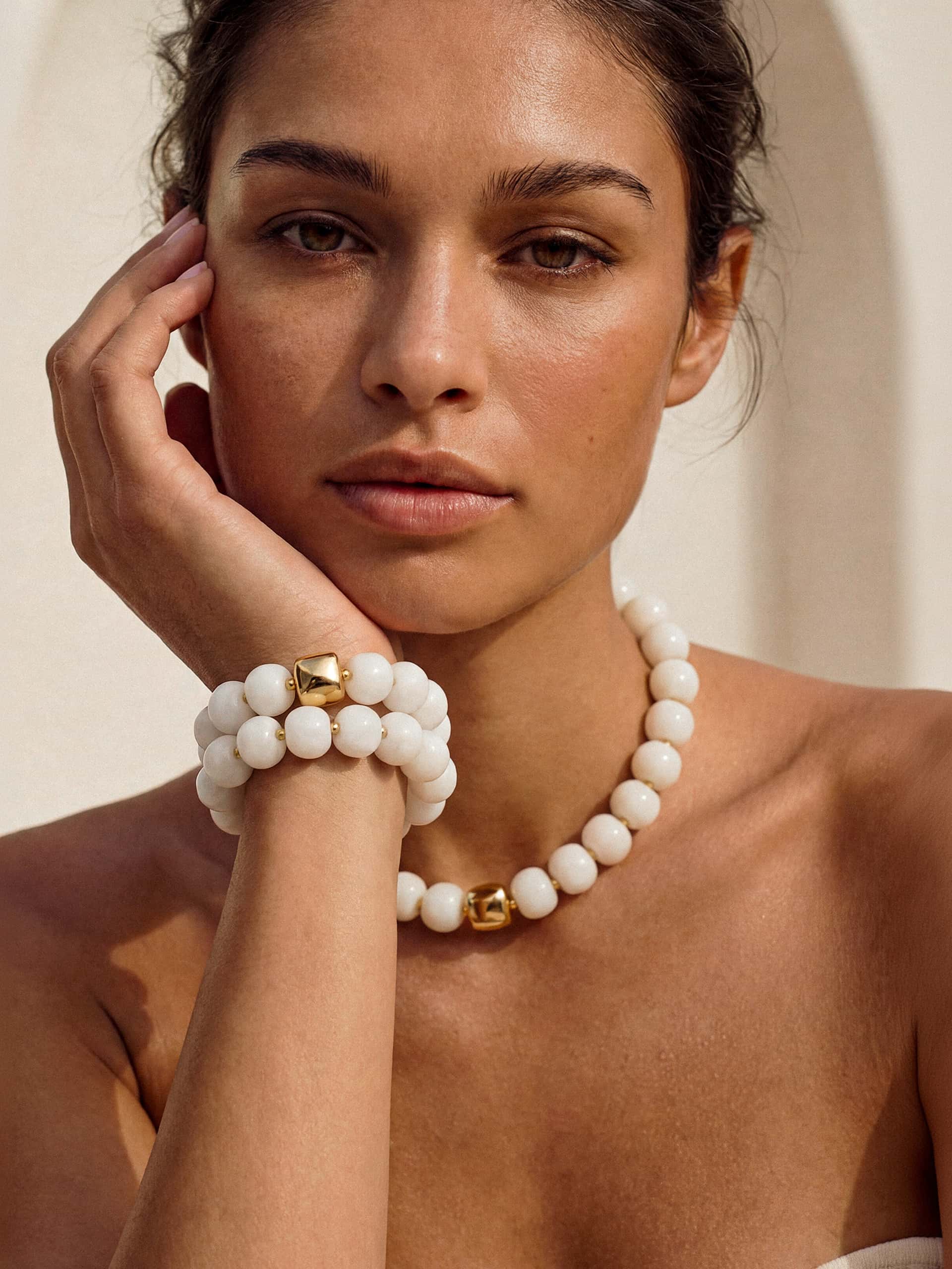 Power Bead Bracelet Stack in Bone - Image 4