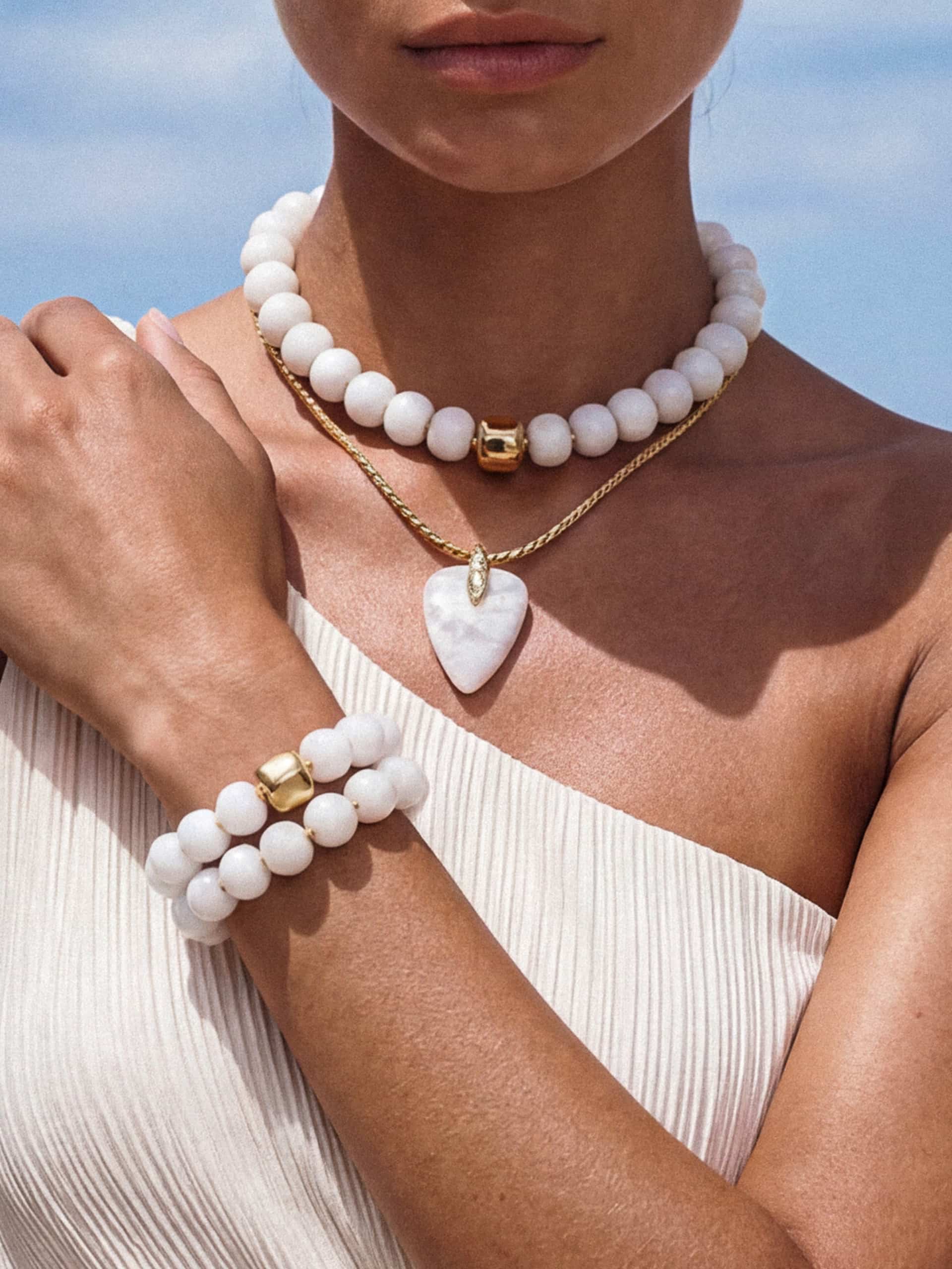 Power Bead Statement Necklace in Bone - Image 5