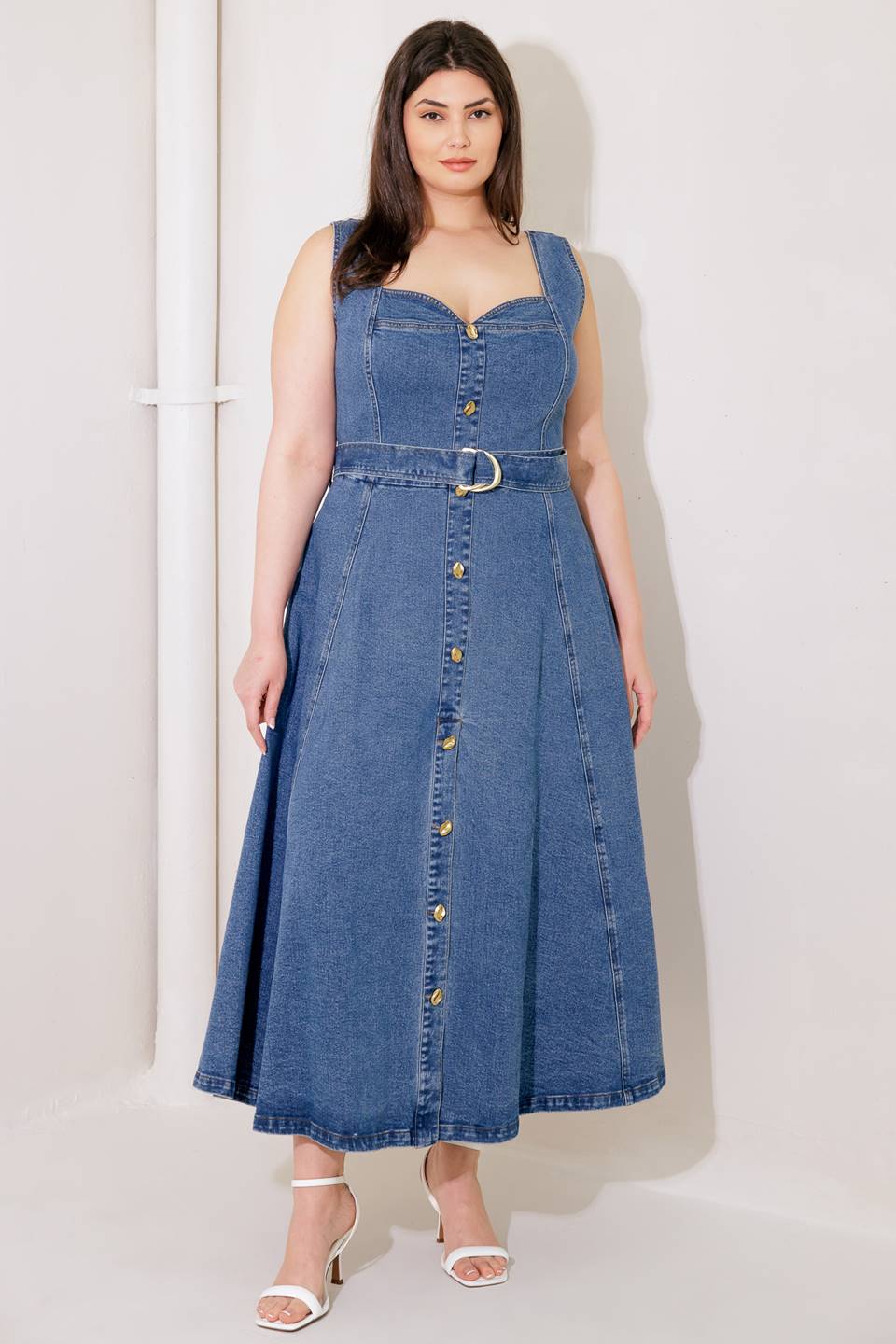 PRETTIEST BEHAVIOR DENIM MIDI DRESS - Image 15