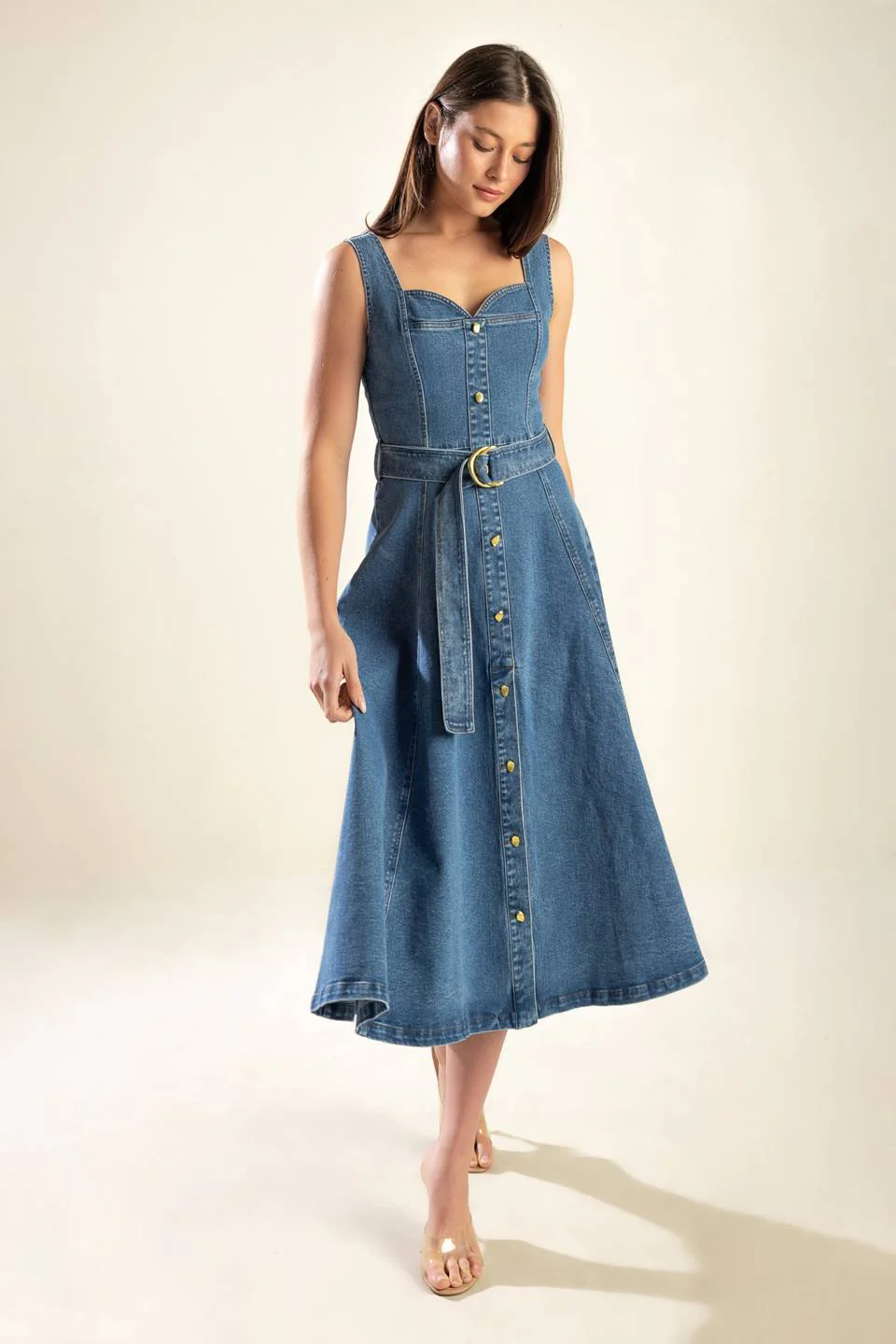 PRETTIEST BEHAVIOR DENIM MIDI DRESS - Image 8